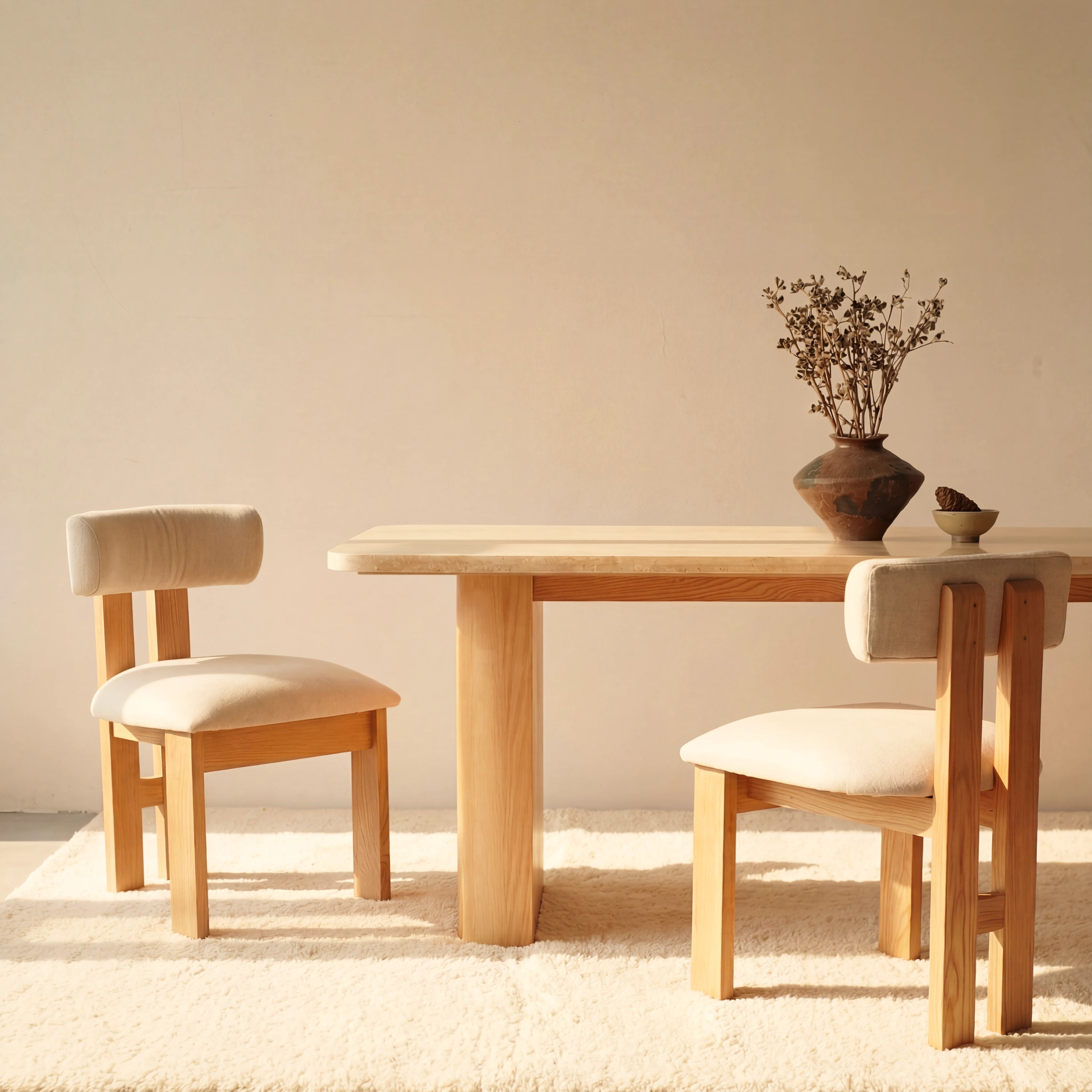Ovelo Dining Table Oak wood with travertine top