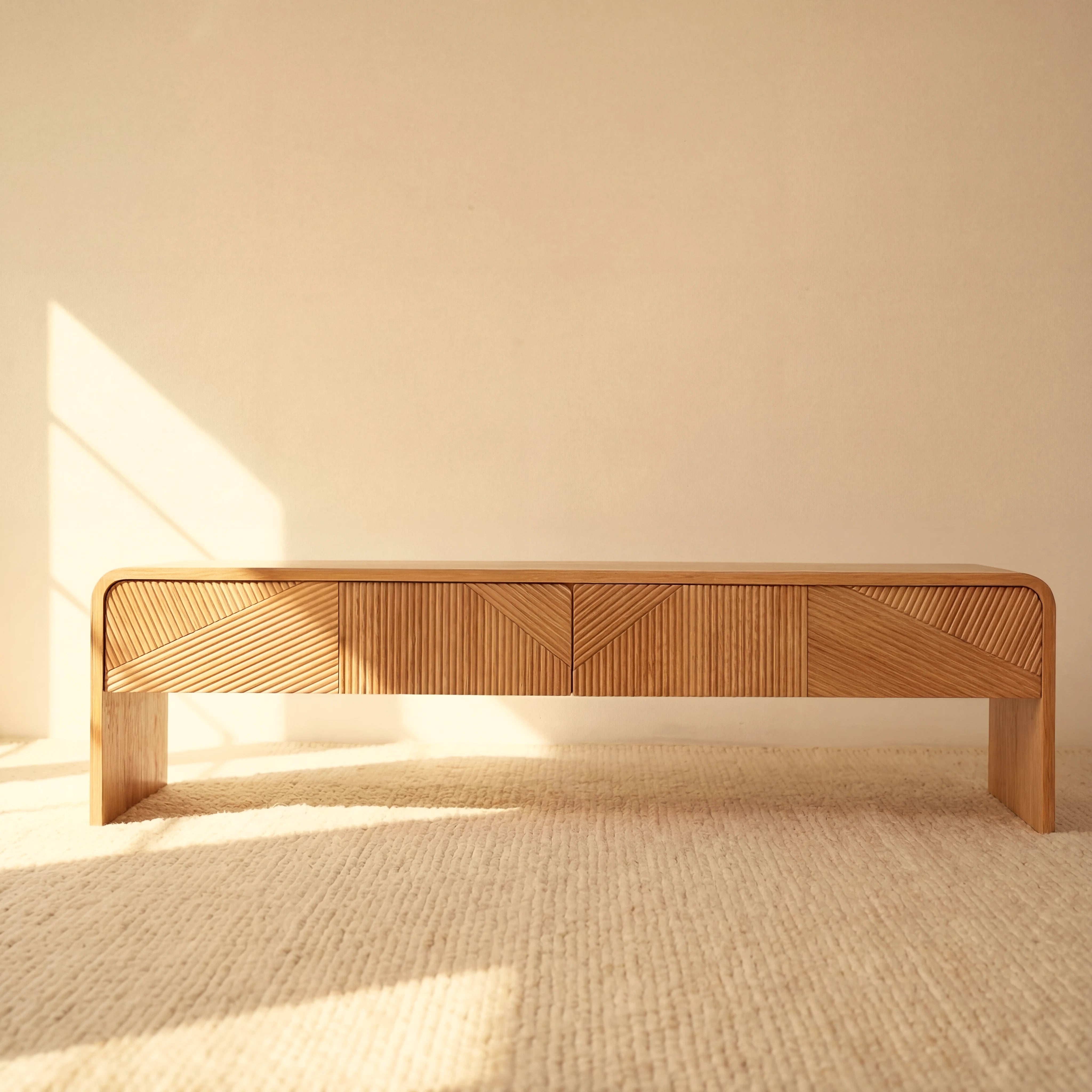 VISTA Coffee Table White oak with sculpted slat detailing