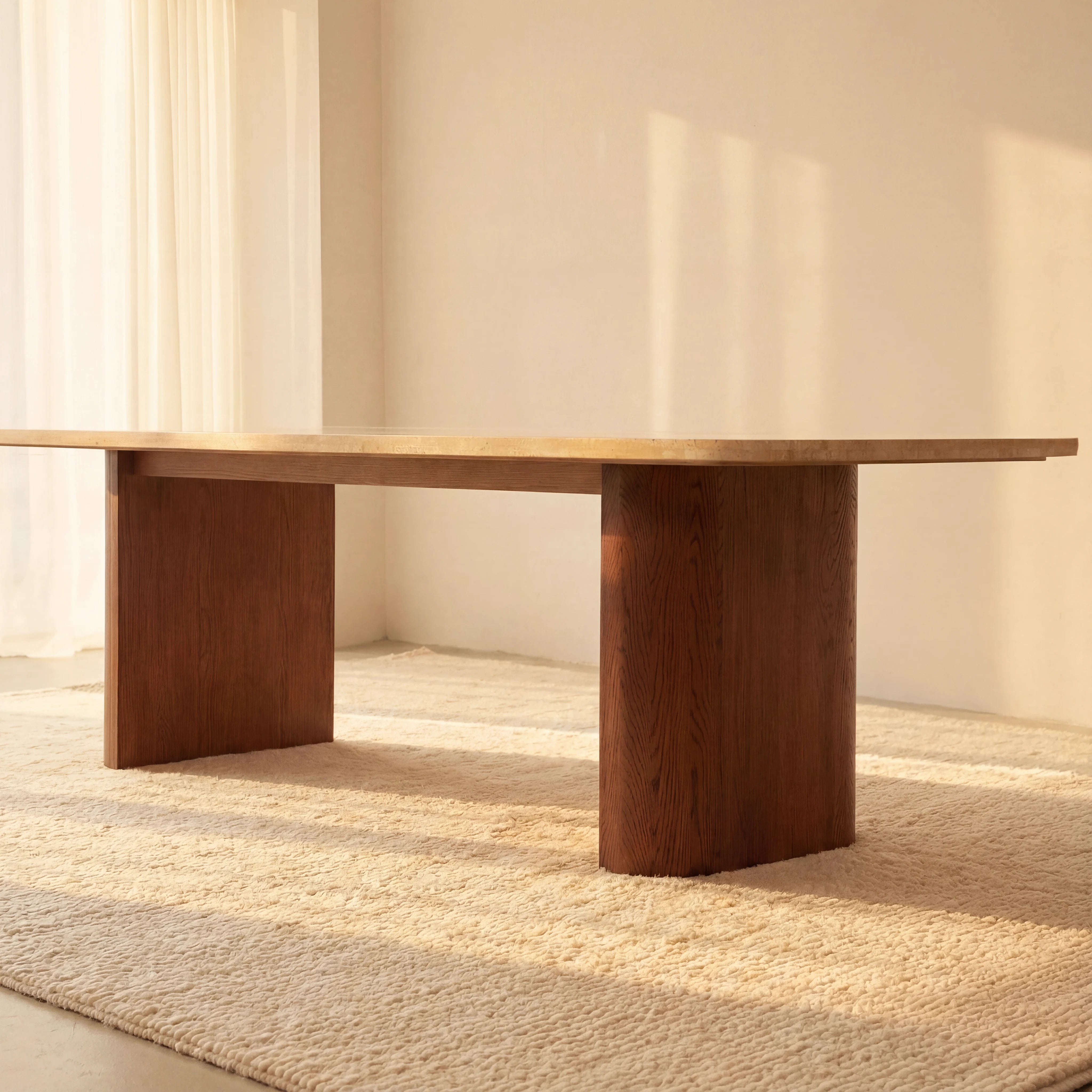 Ovelo Dining Table Oak wood with travertine top