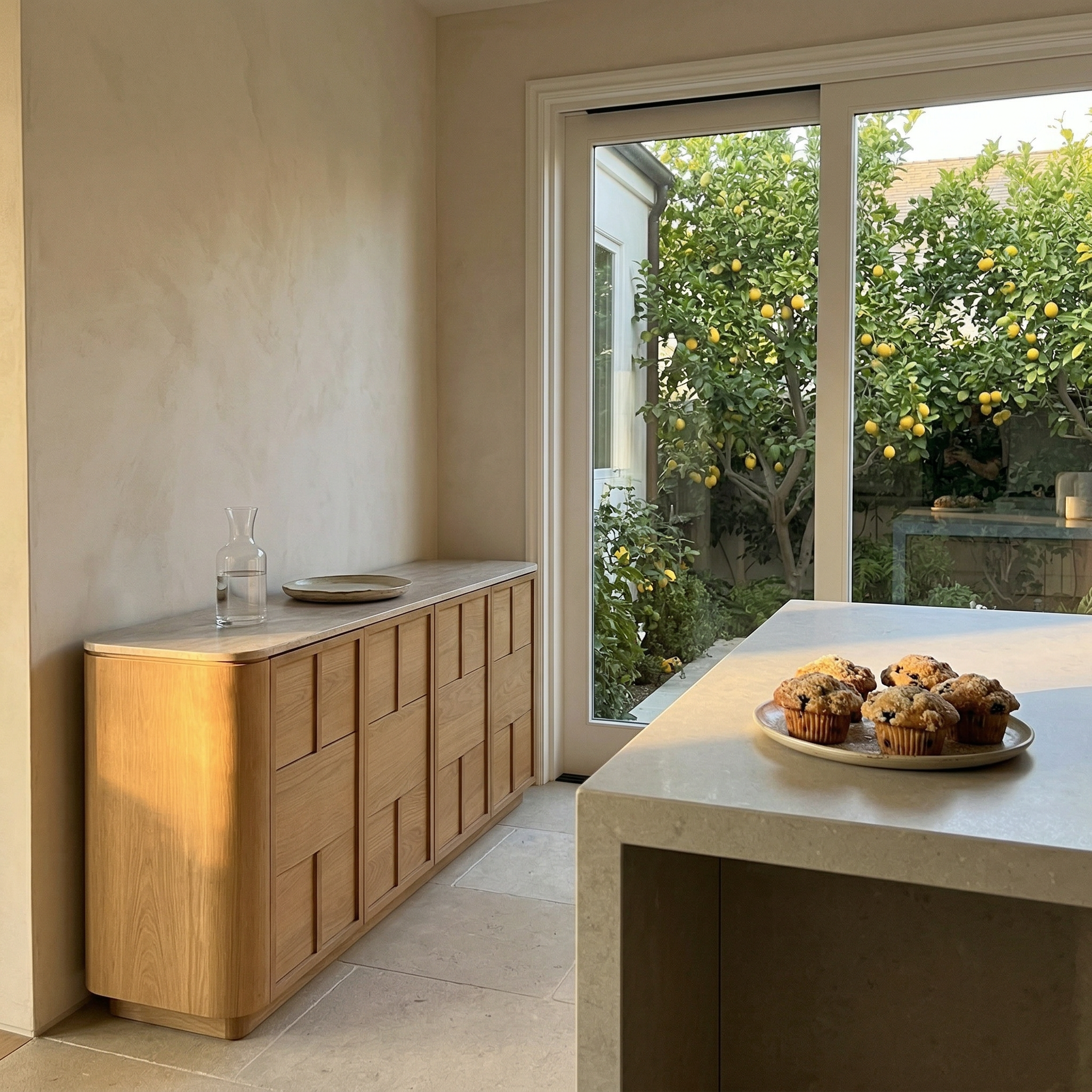Hearth Sideboard Oak wood with travertine top
