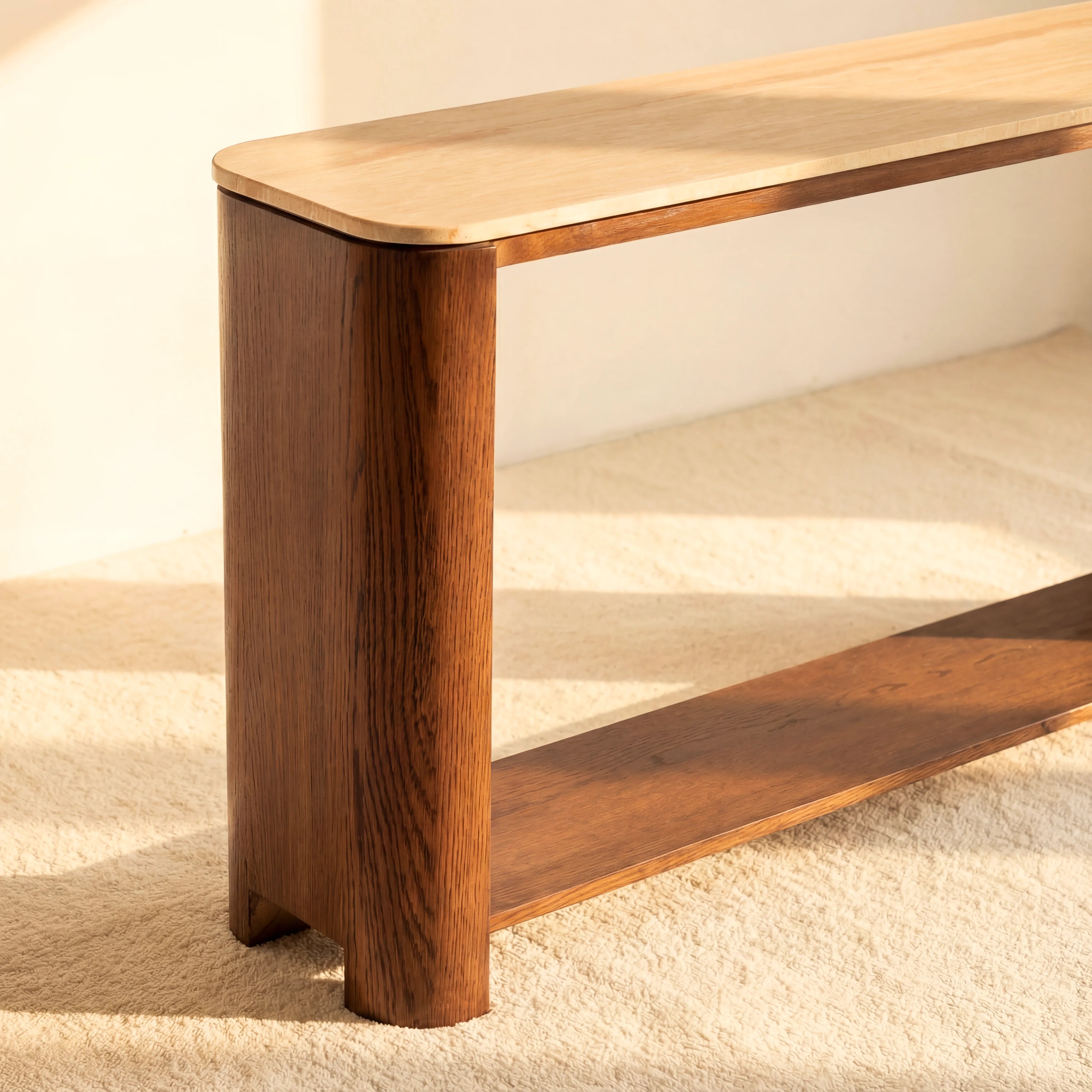 Ovelo Console Table Oak wood with travertine top