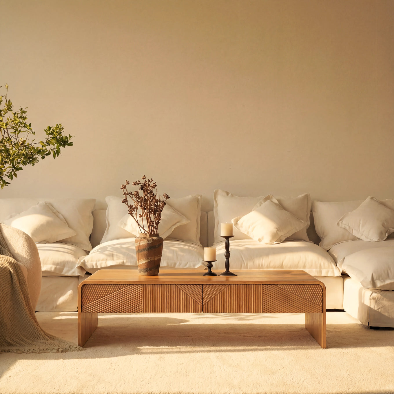 VISTA Coffee Table White oak with sculpted slat detailing