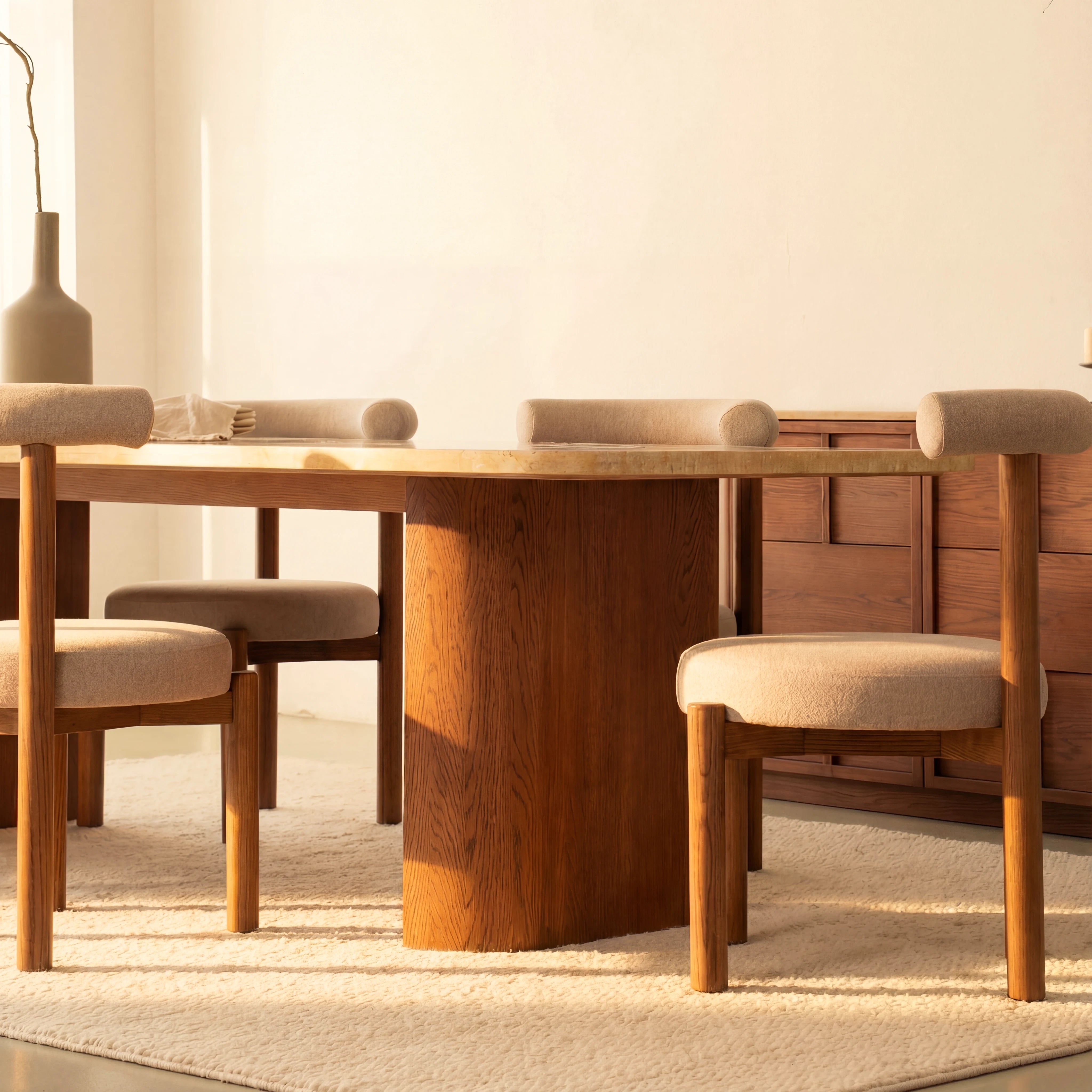 Ovelo Dining Table Oak wood with travertine top