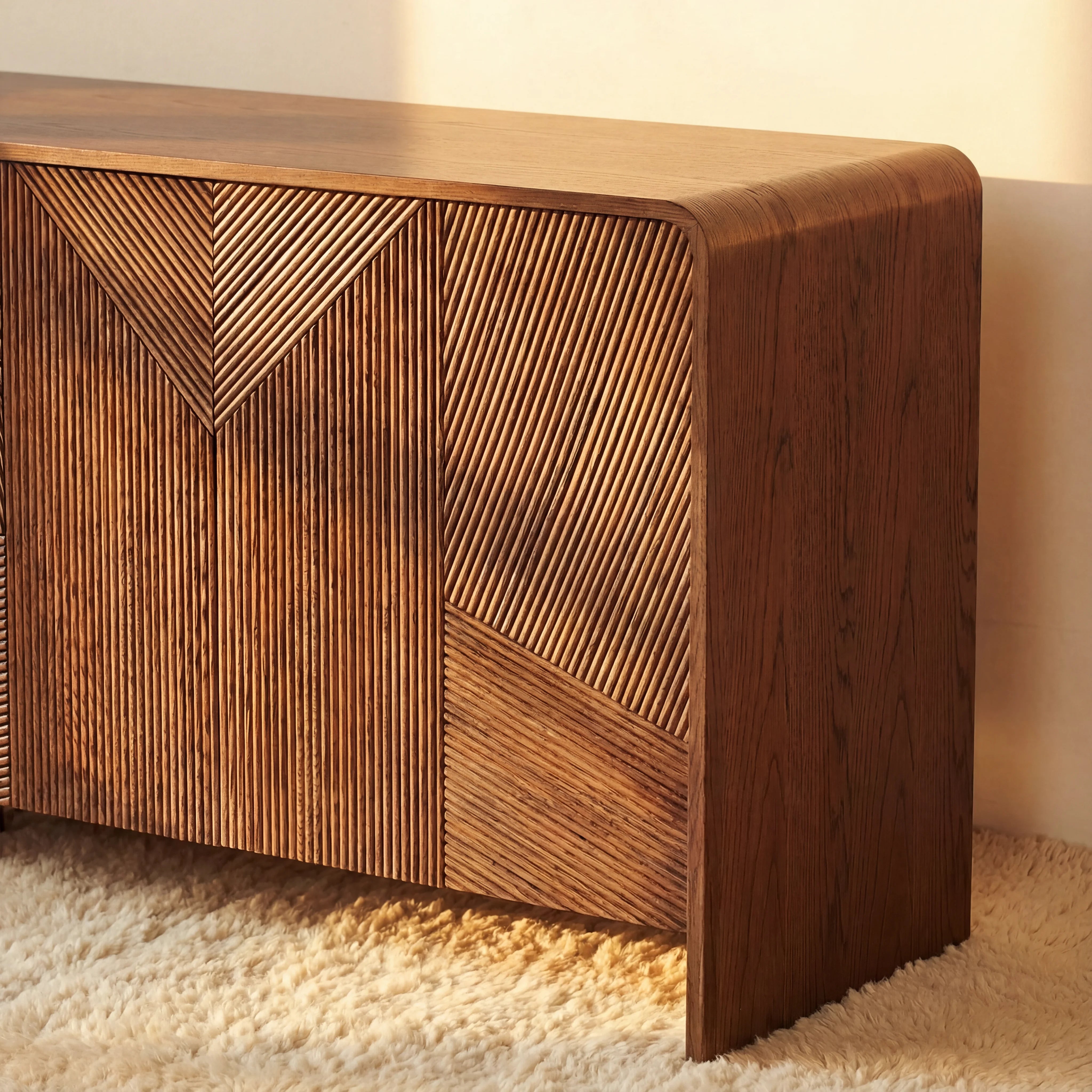 Vista Sideboard White oak with sculpted slat detailing