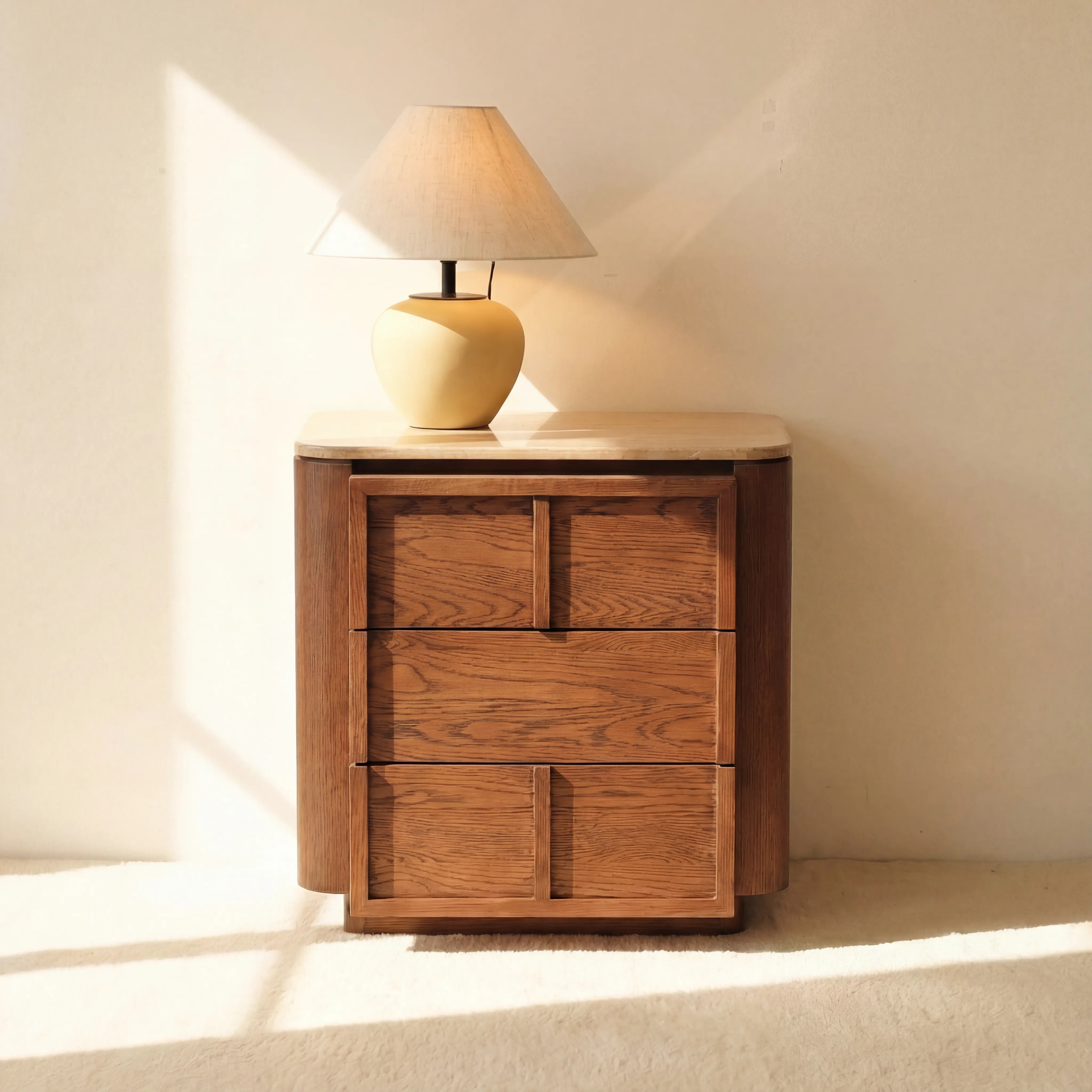 Hearth Bedside Table Oak wood with travertine top