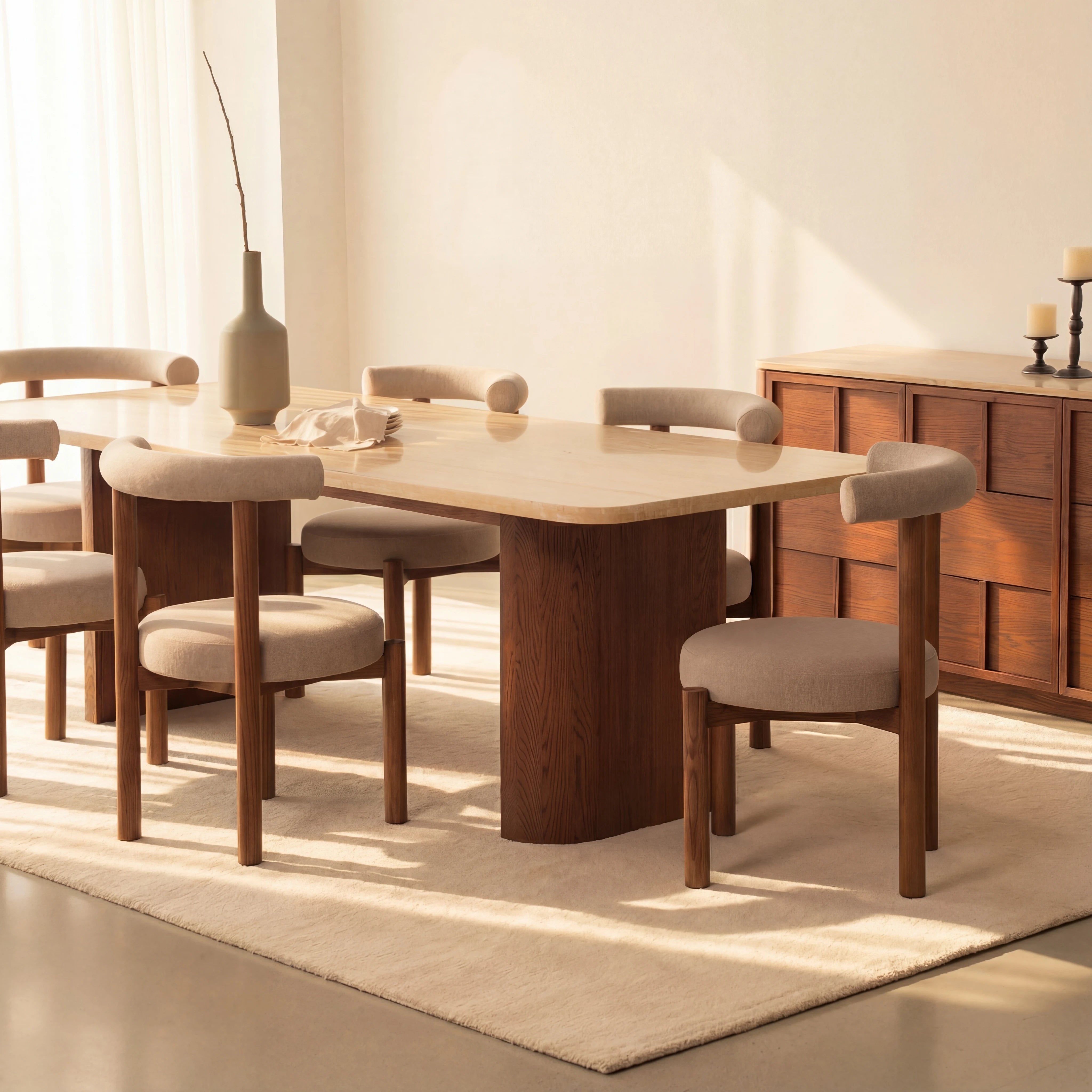 Ovelo Dining Table Oak wood with travertine top