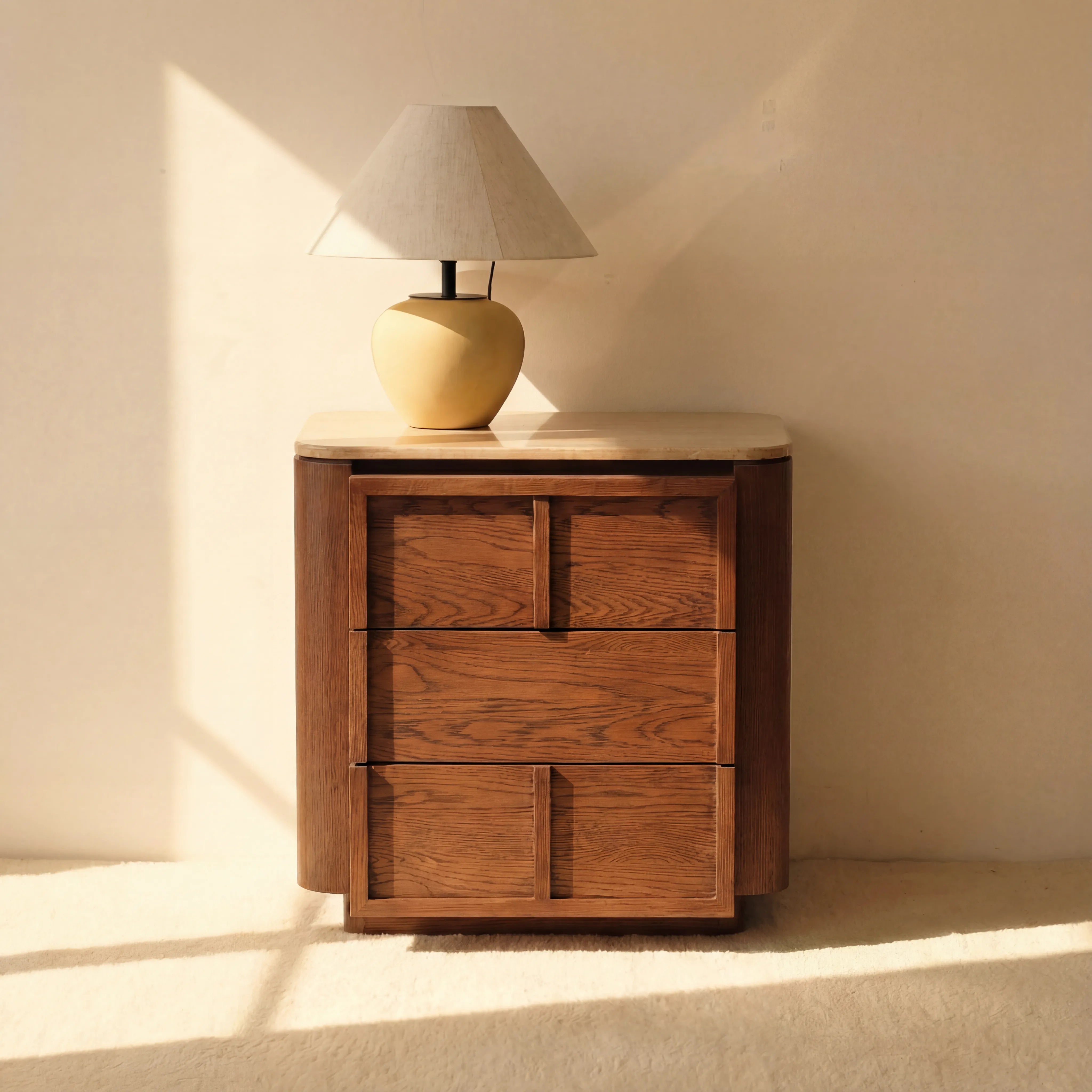 Hearth Bedside Table Oak wood with travertine top