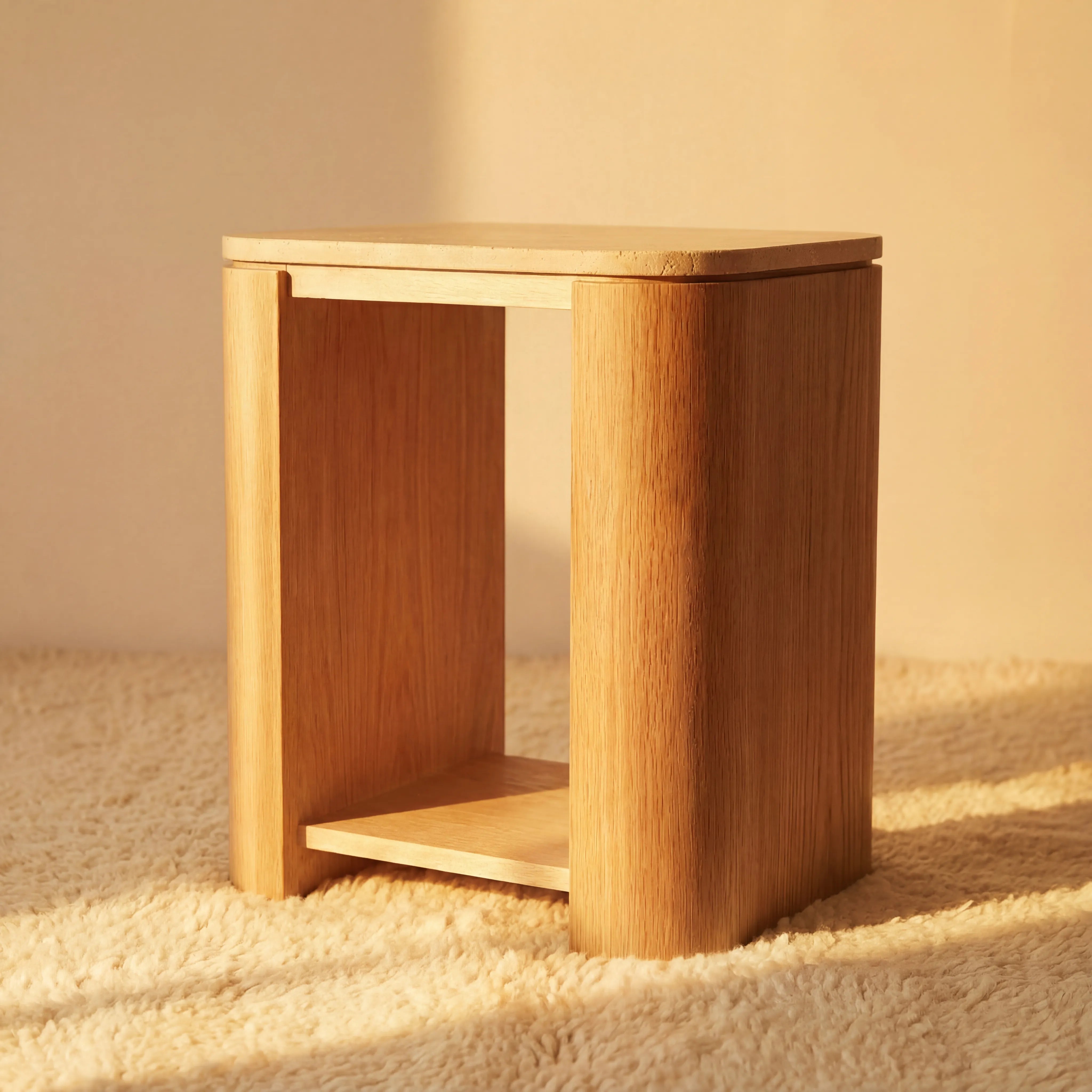 Ovelo Side Table Oak wood with travertine top