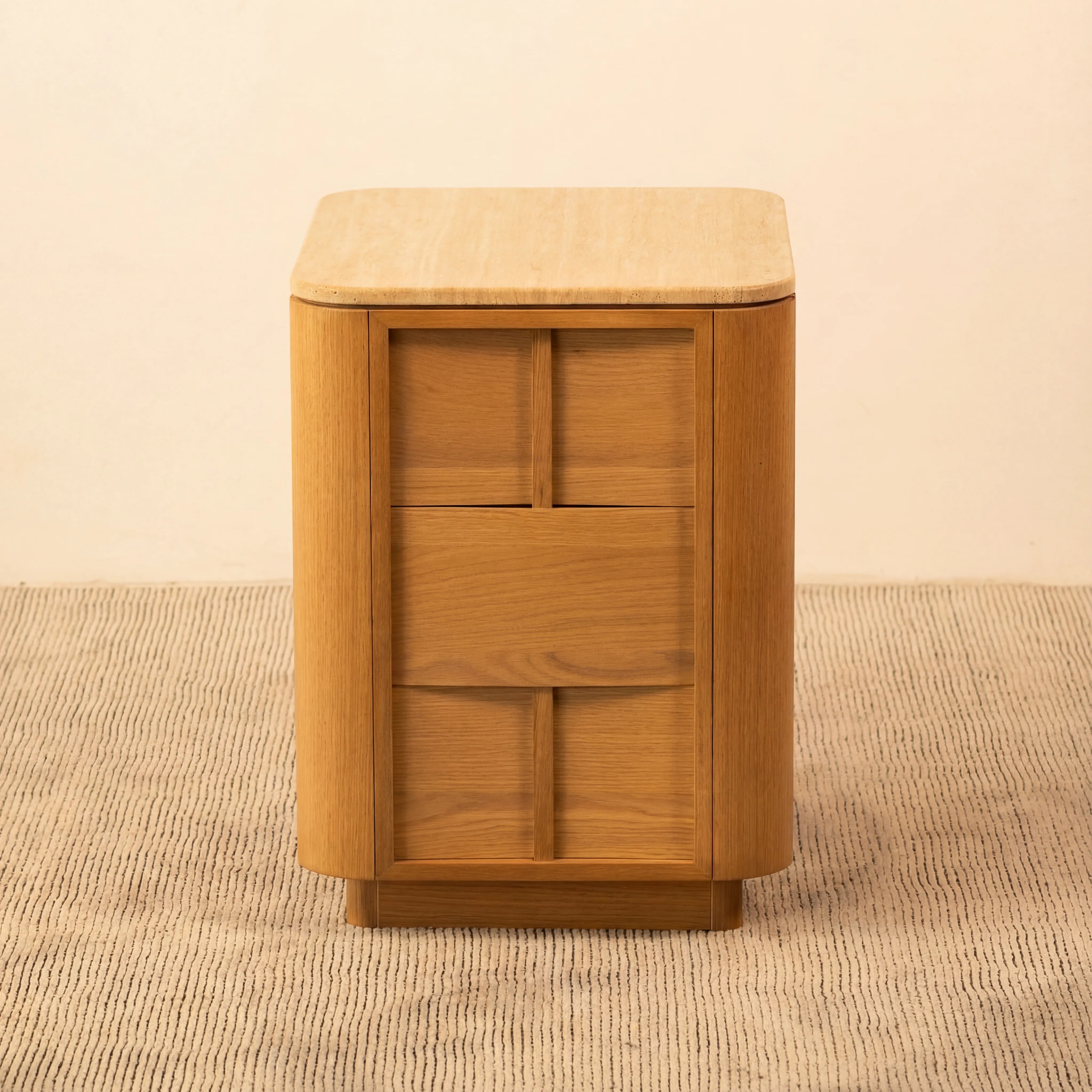 Hearth Bedside Table Oak wood with travertine top