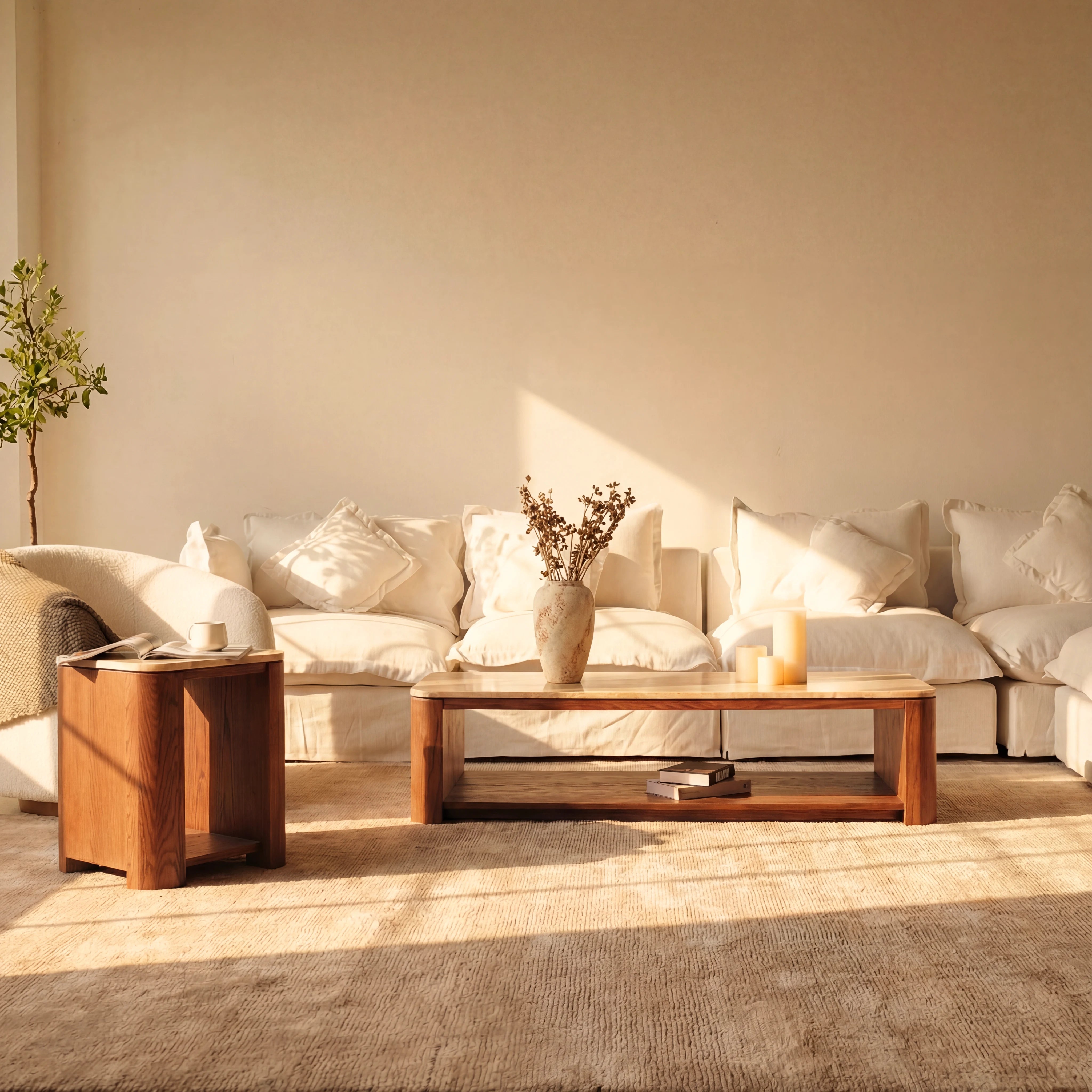 Ovelo Coffee Table Oak wood with travertine top