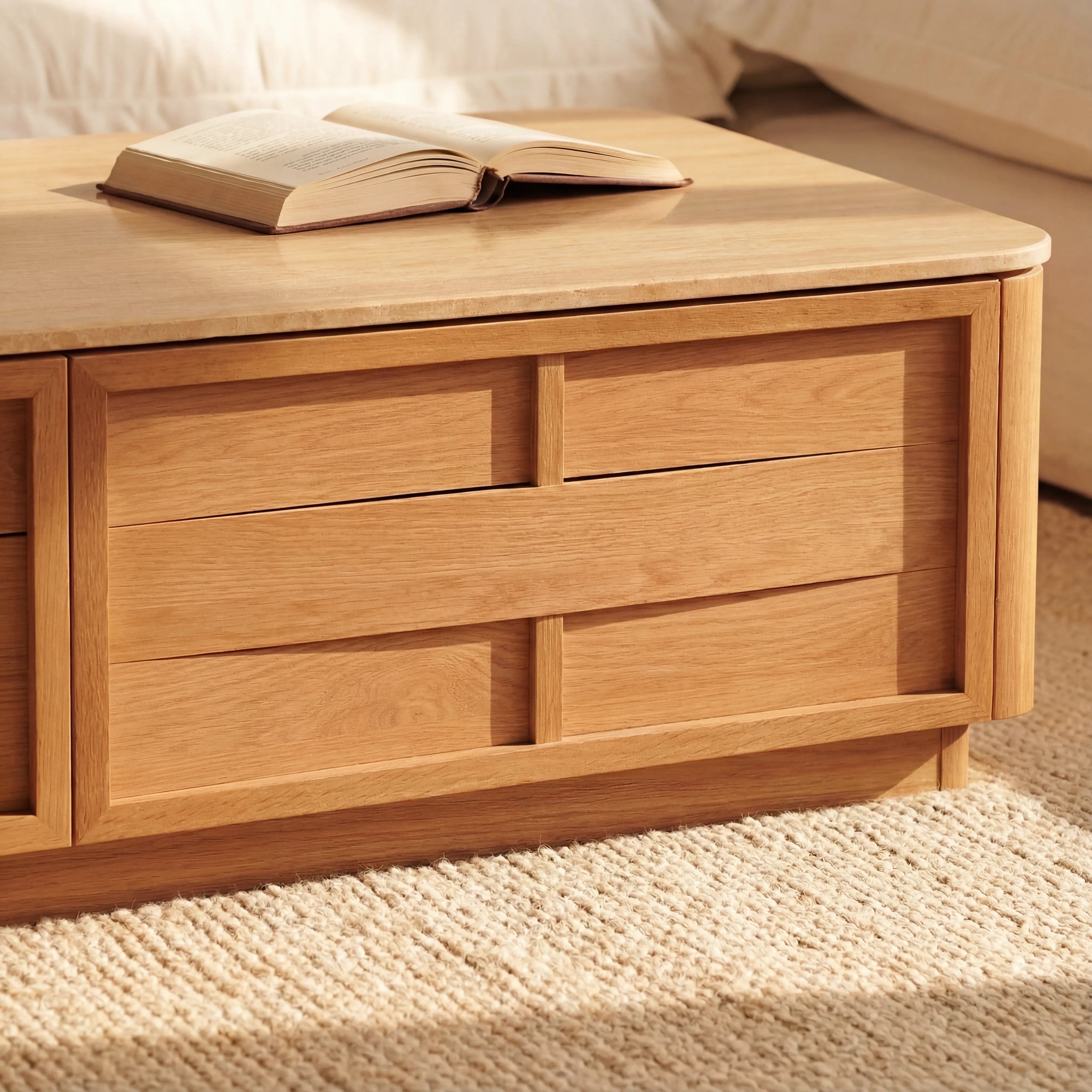 Hearth Coffee Table Oak wood with travertine top