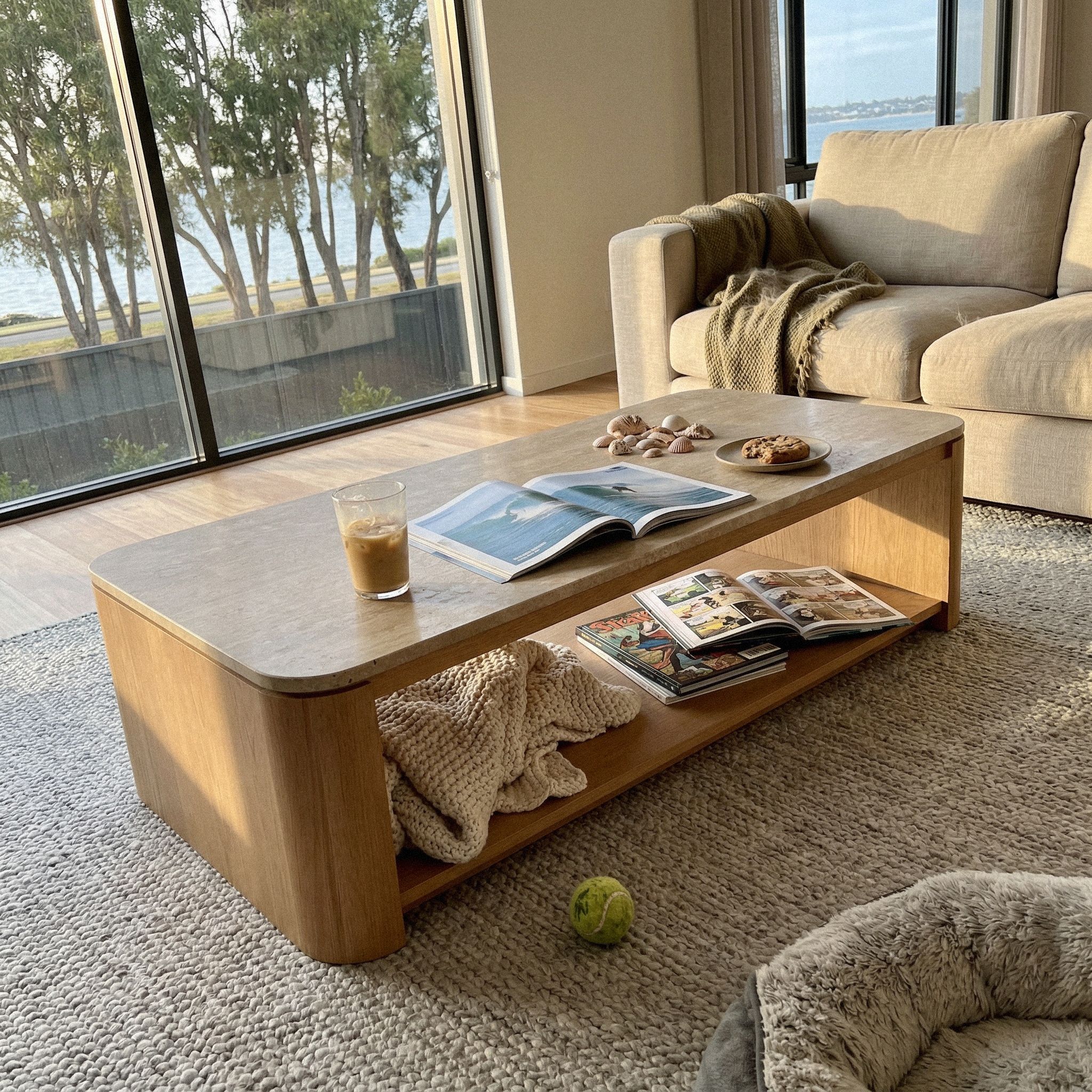 Ovelo Coffee Table Oak wood with travertine top