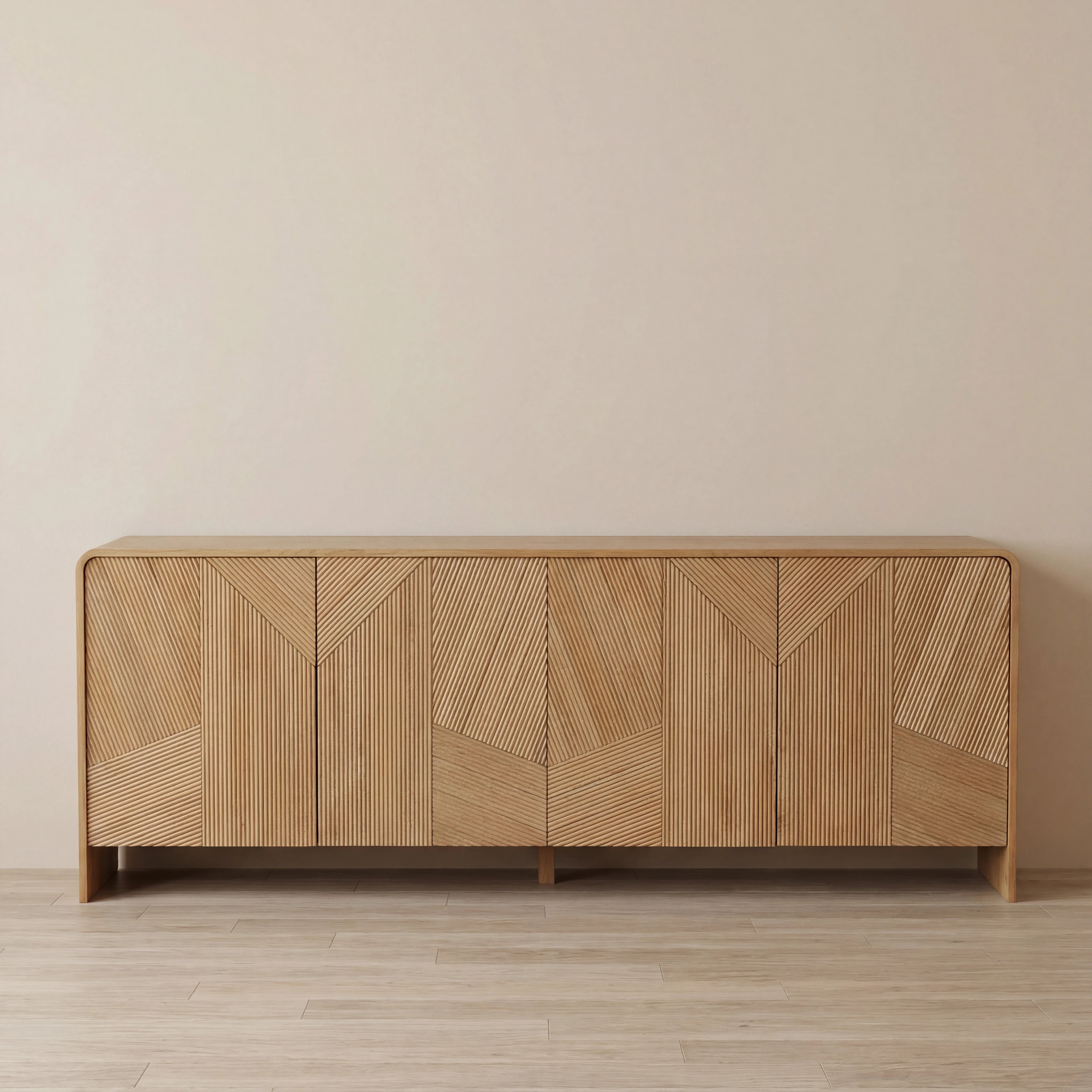 Vista Sideboard White oak with sculpted slat detailing