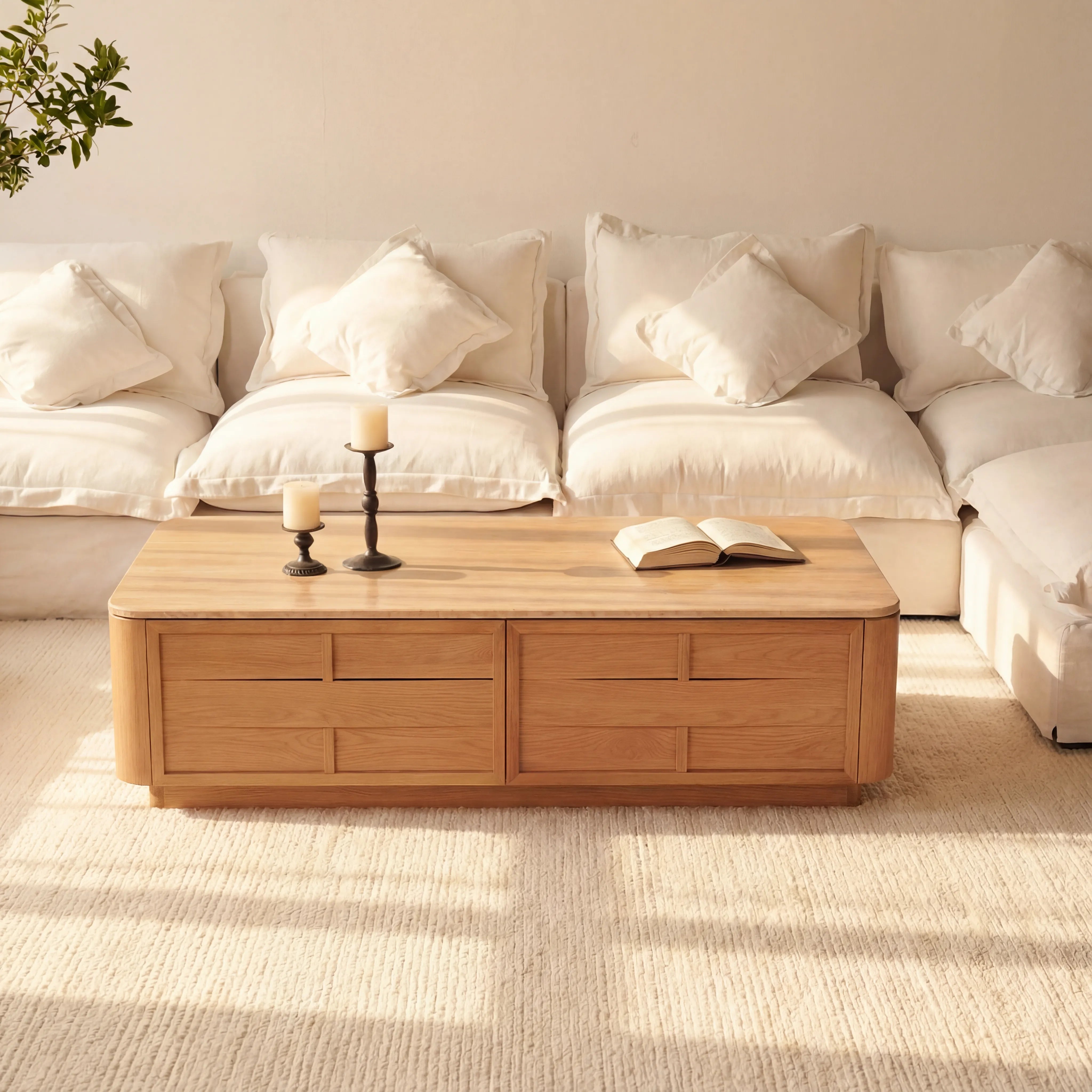 Hearth Coffee Table Oak wood with travertine top