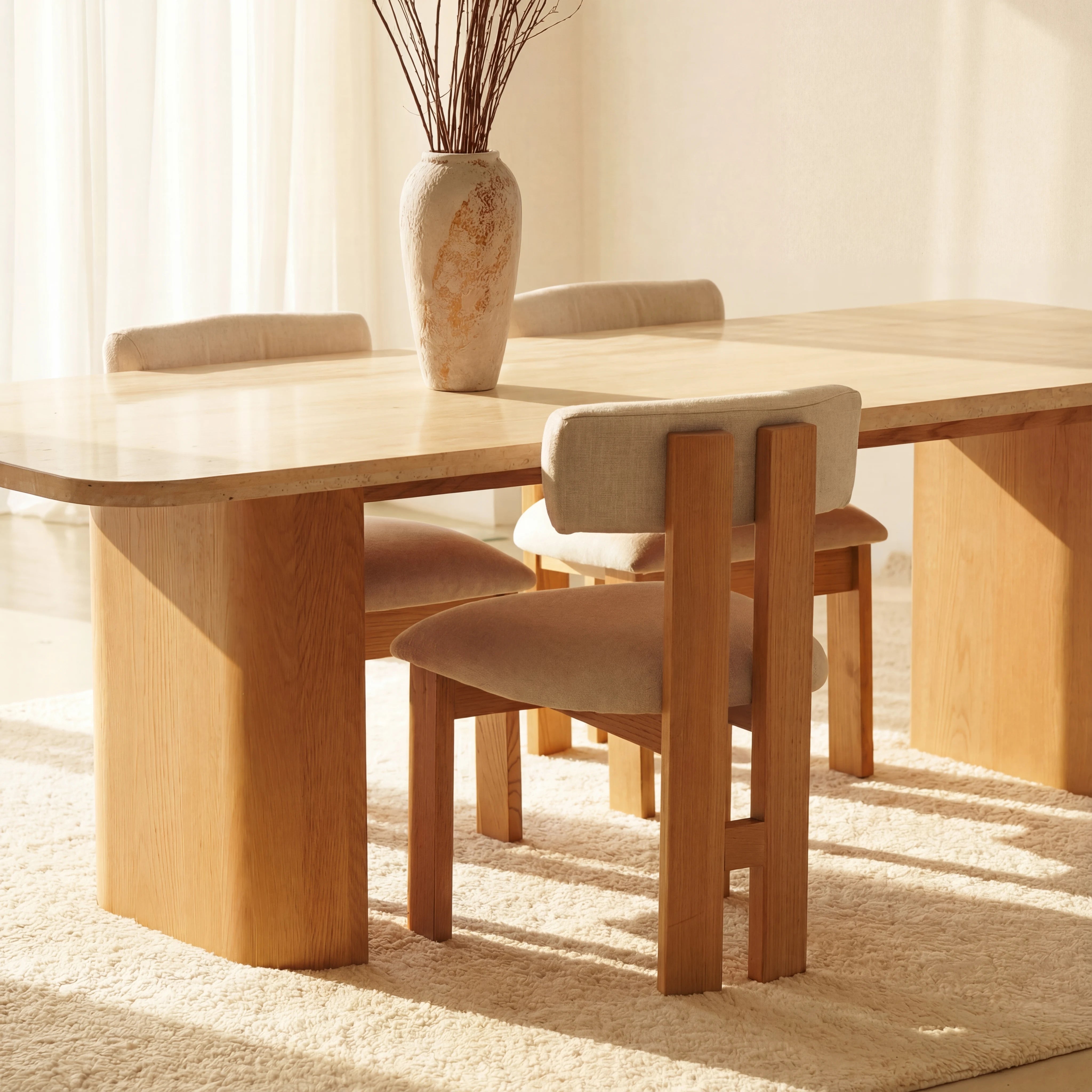 Ovelo Dining Table Oak wood with travertine top
