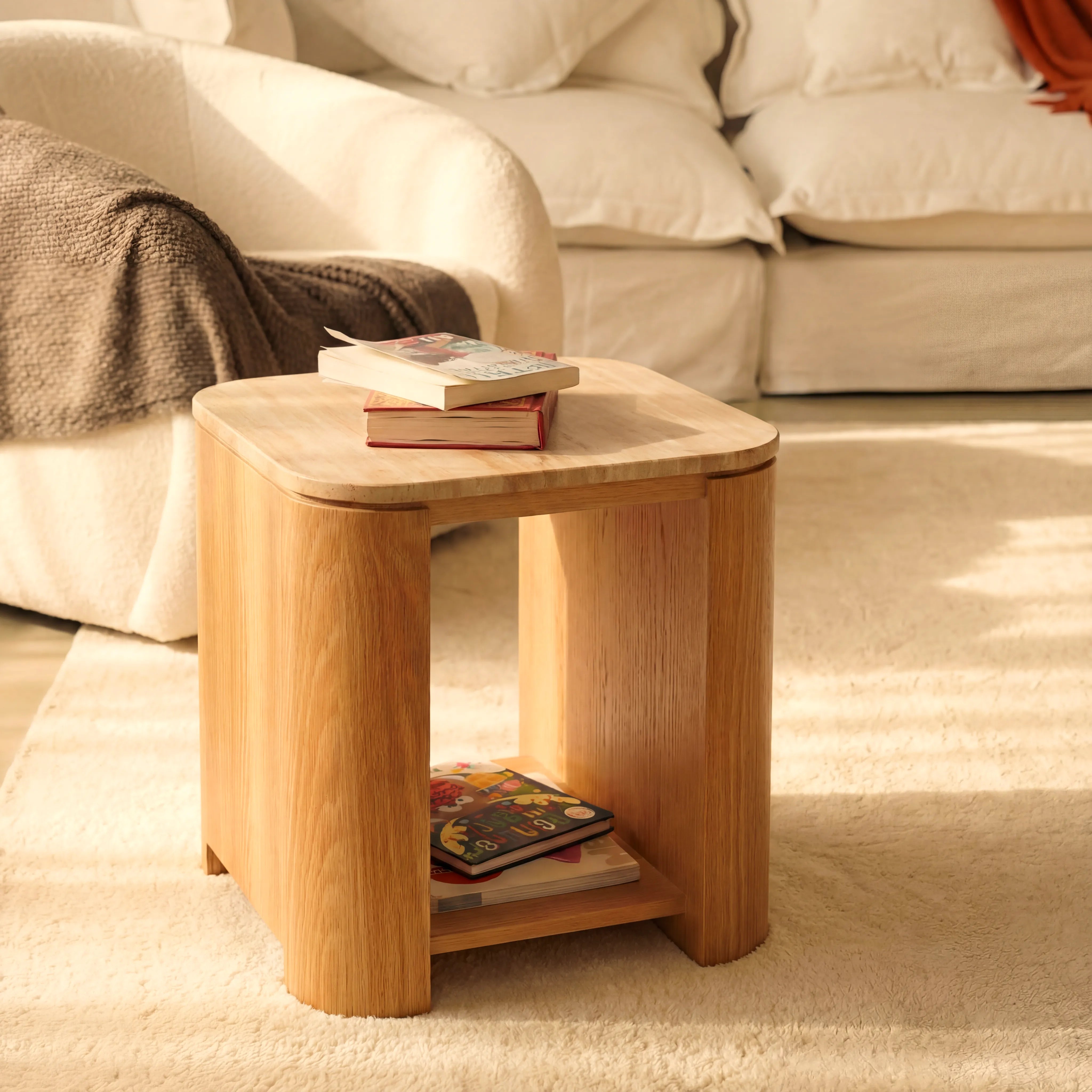 Ovelo Side Table Oak wood with travertine top