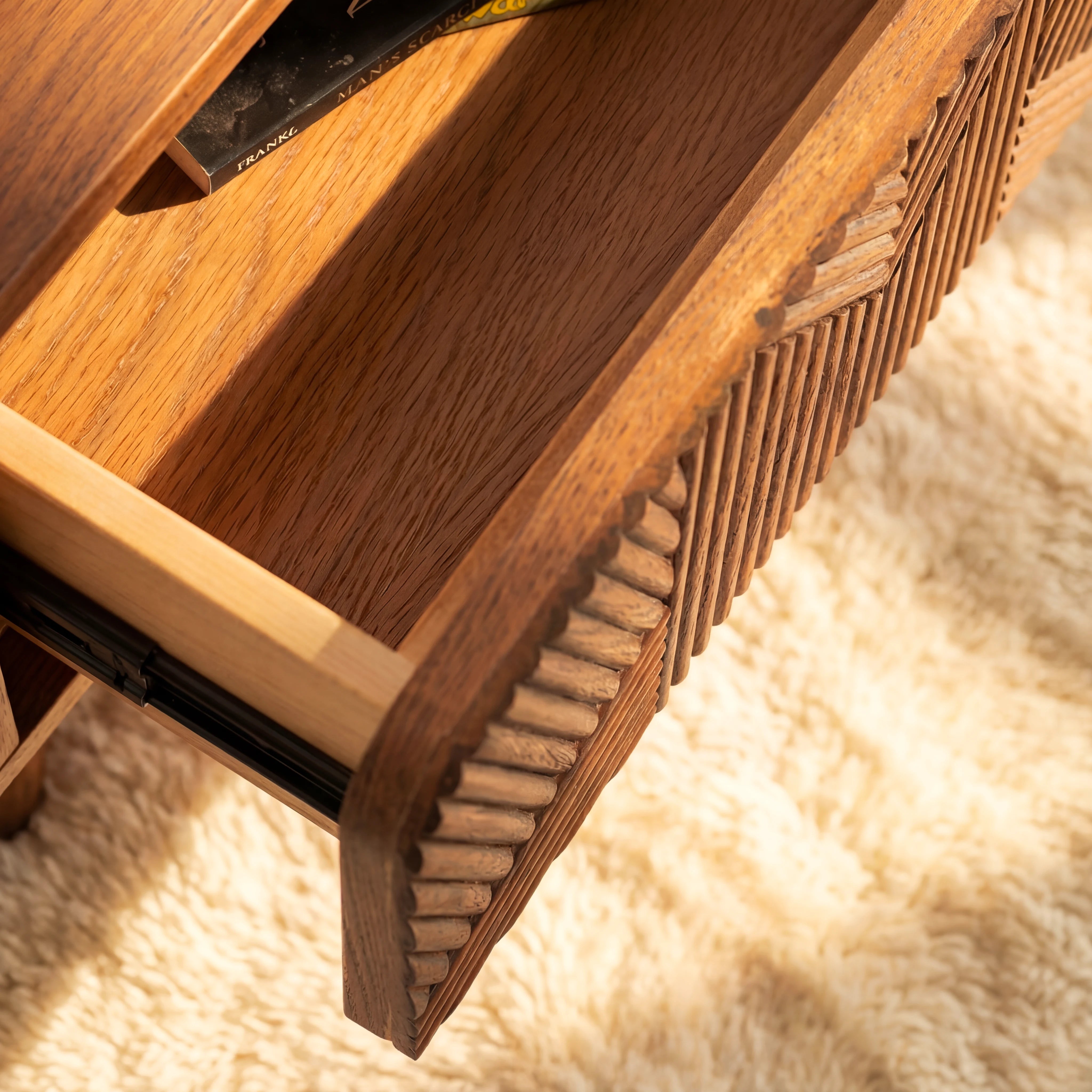 Vista Side Table White oak with sculpted slat detailing