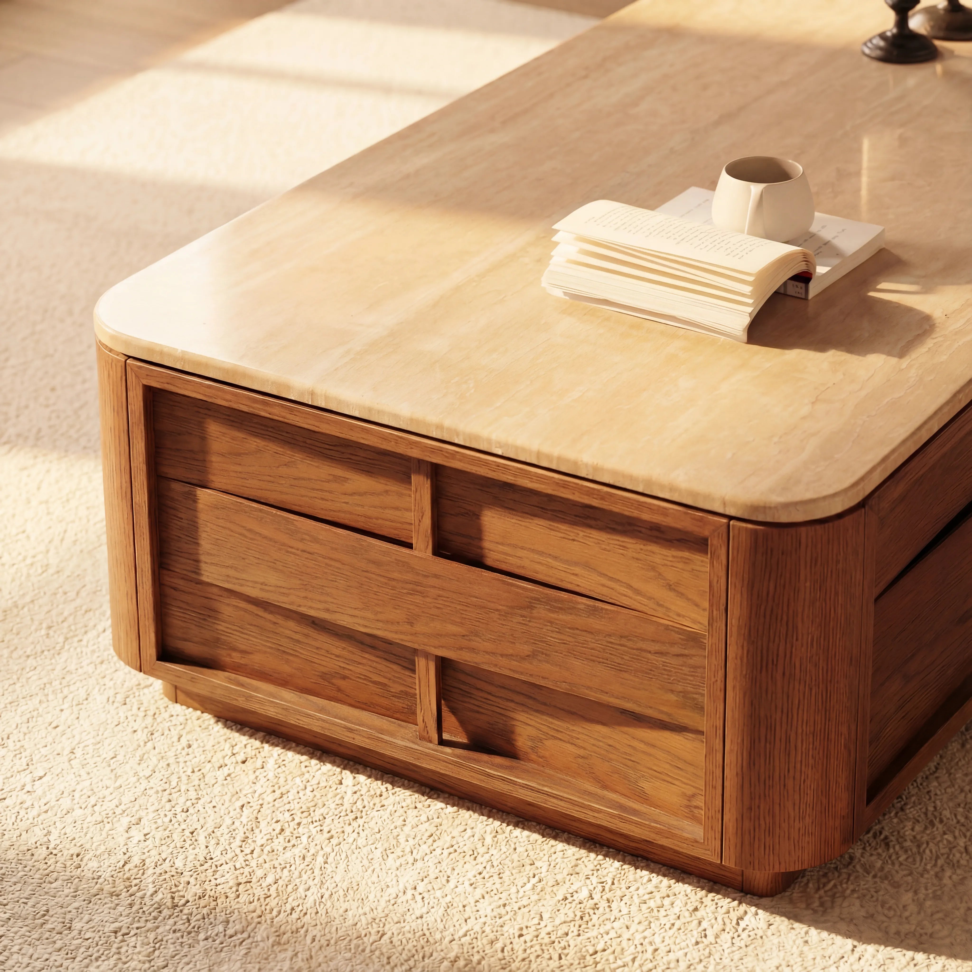 Hearth Coffee Table Oak wood with travertine top