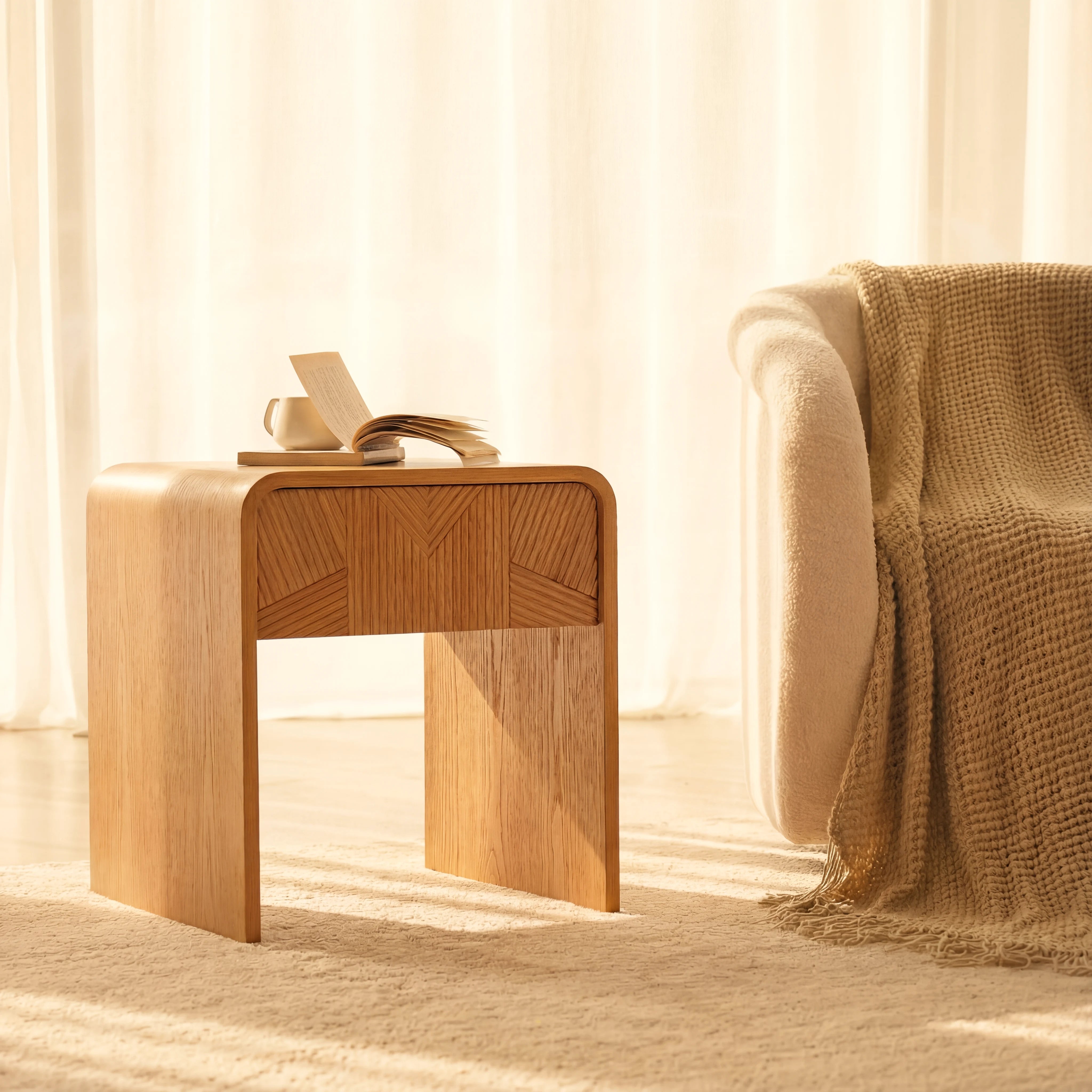 Vista Side Table White oak with sculpted slat detailing