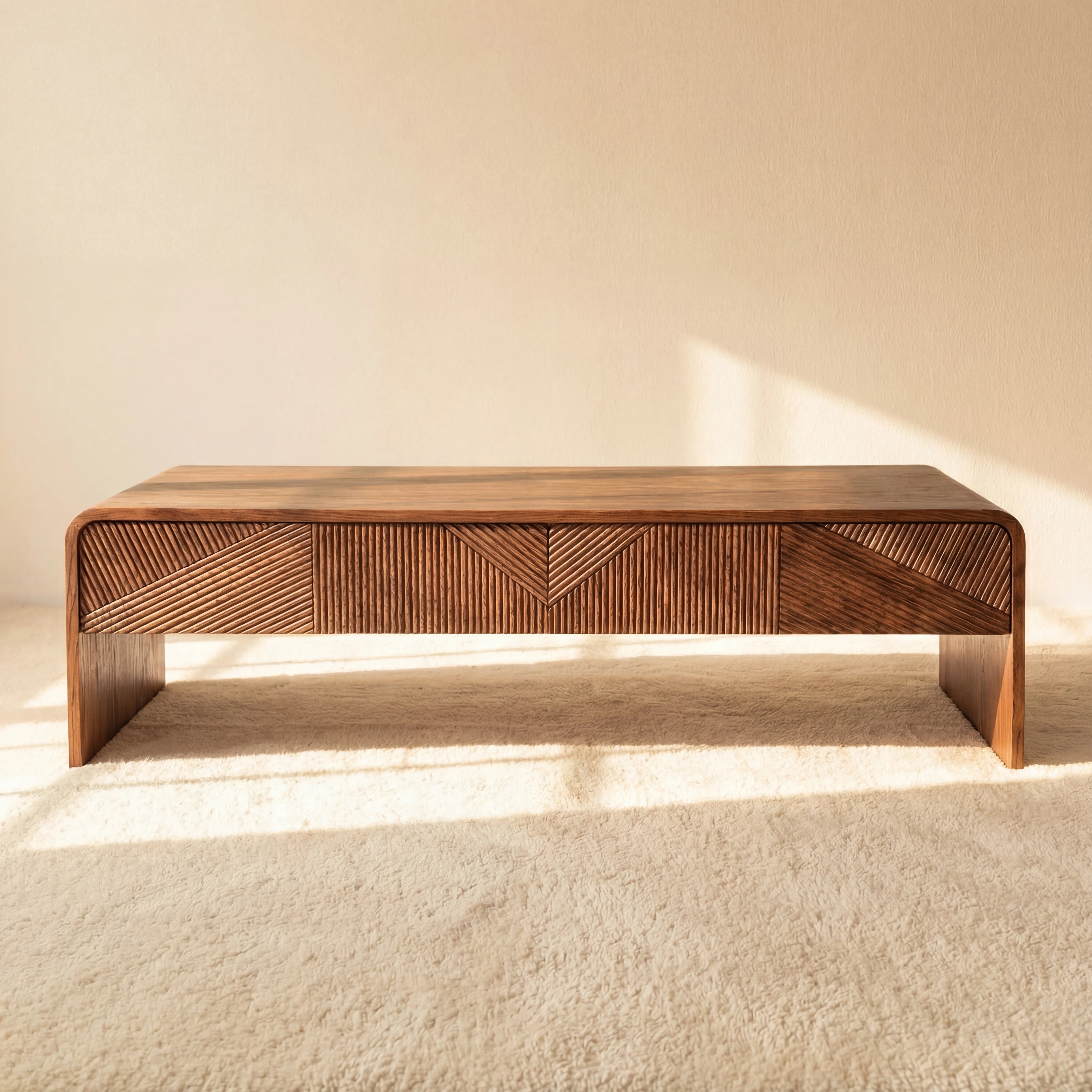 VISTA Coffee Table White oak with sculpted slat detailing