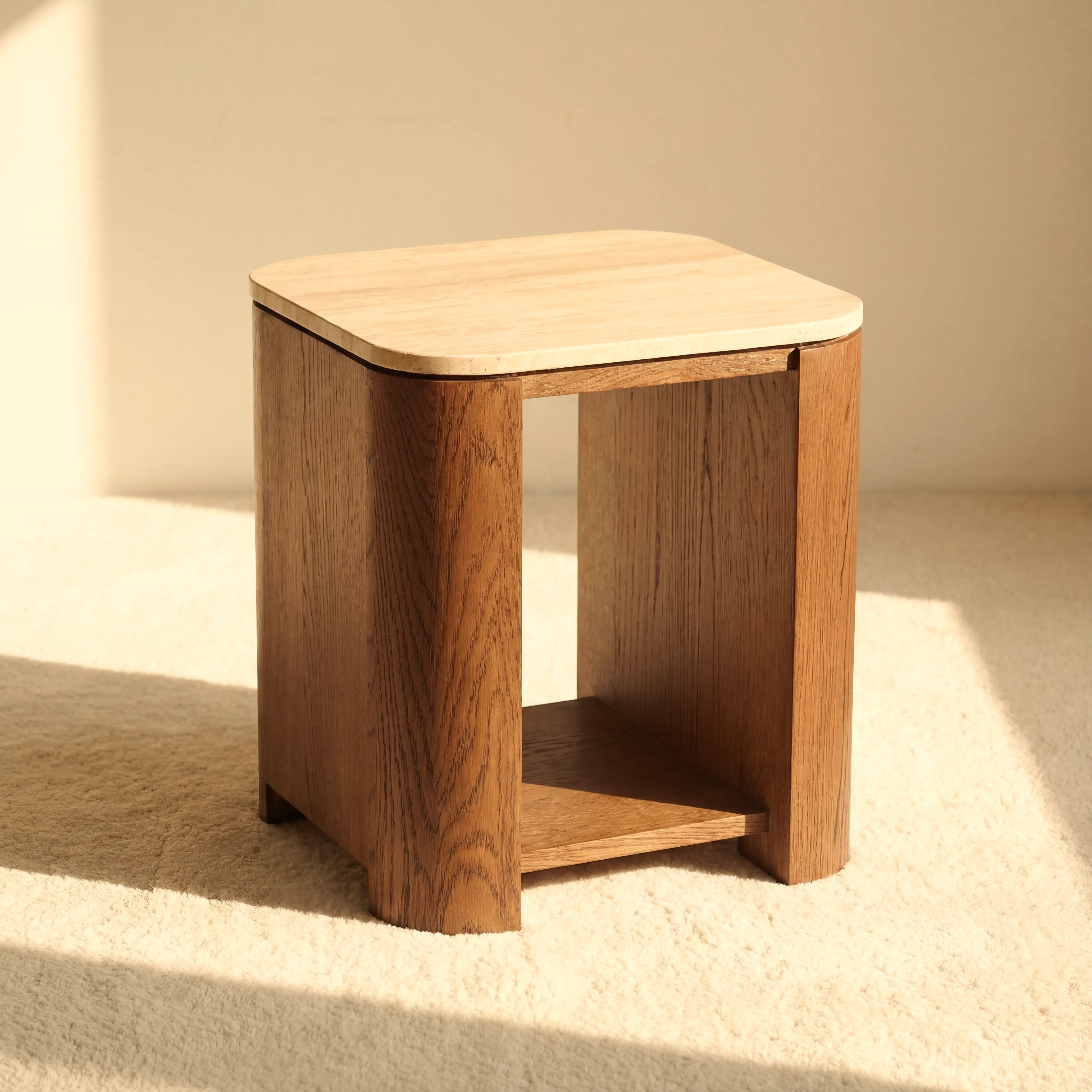 Ovelo Side Table Oak wood with travertine top