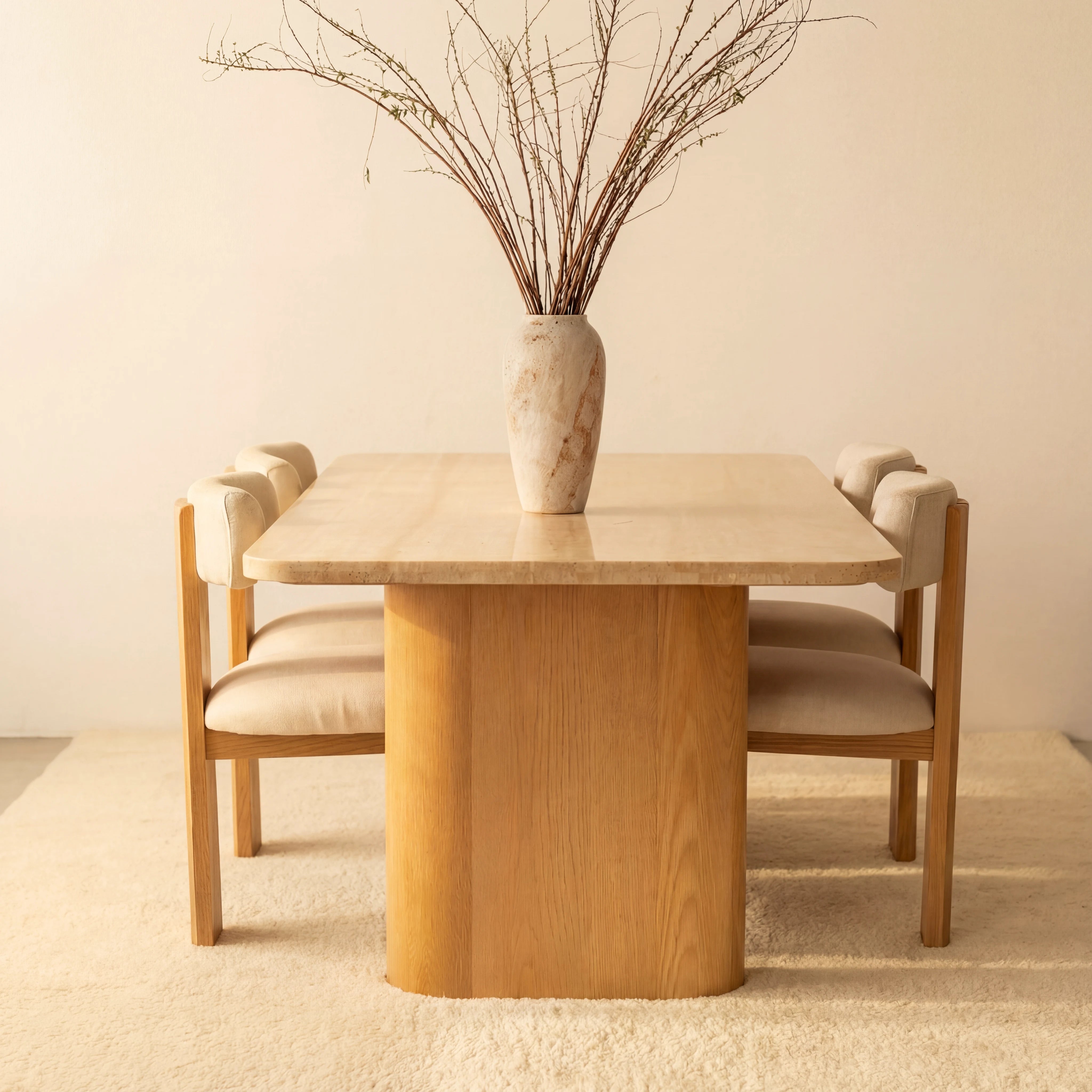 Ovelo Dining Table Oak wood with travertine top