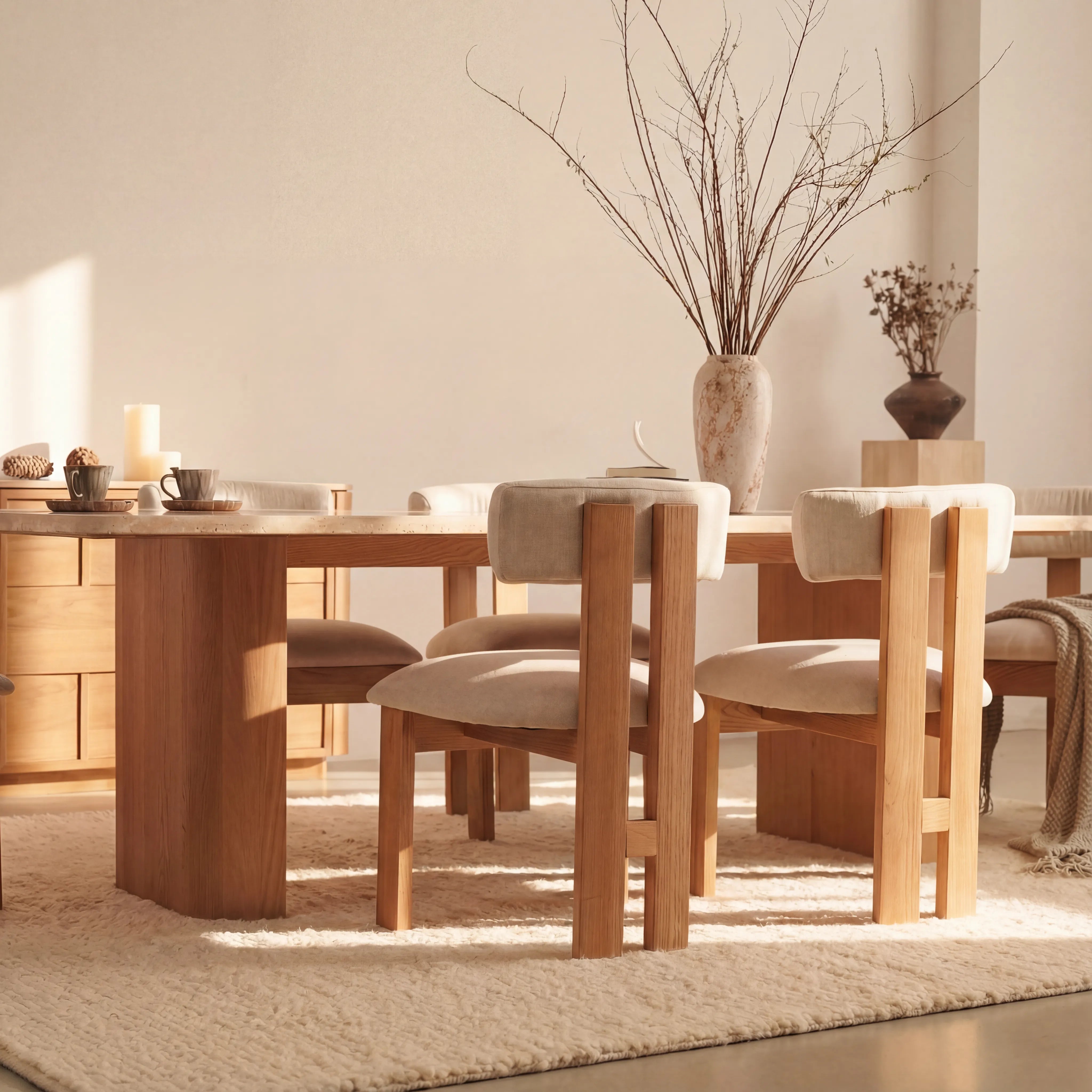 Hearth Sideboard Oak wood with travertine top