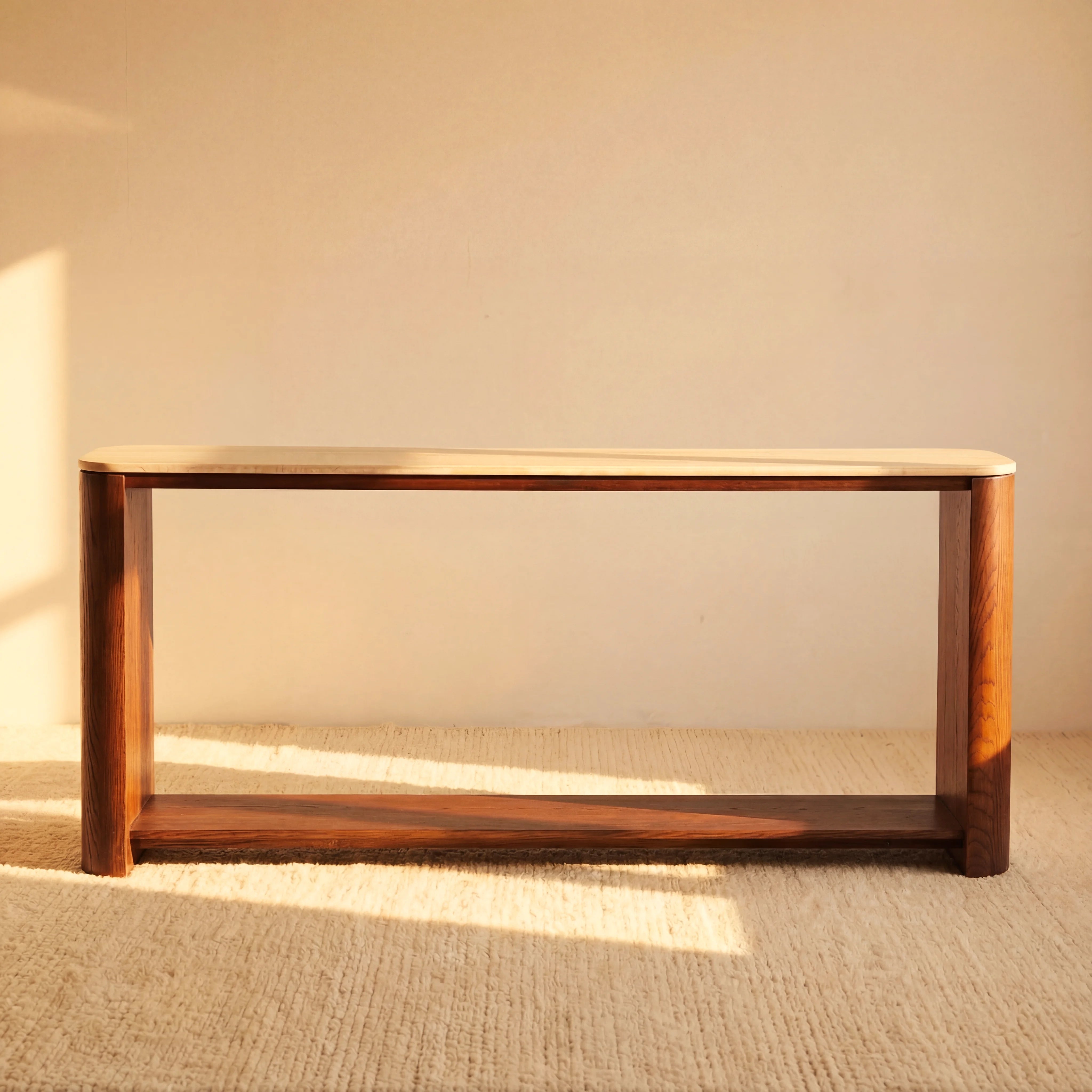 Ovelo Console Table Oak wood with travertine top