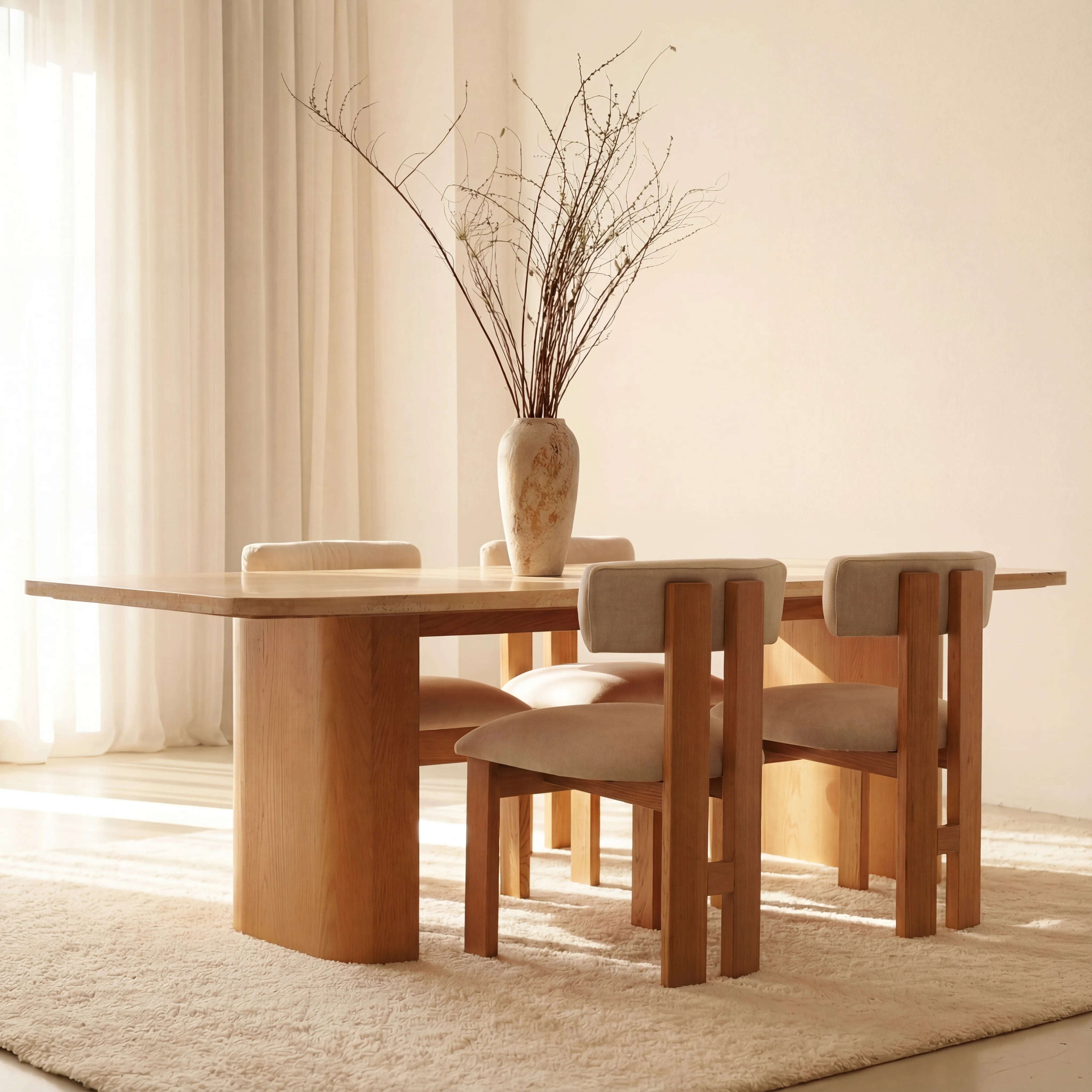 Ovelo Dining Table Oak wood with travertine top