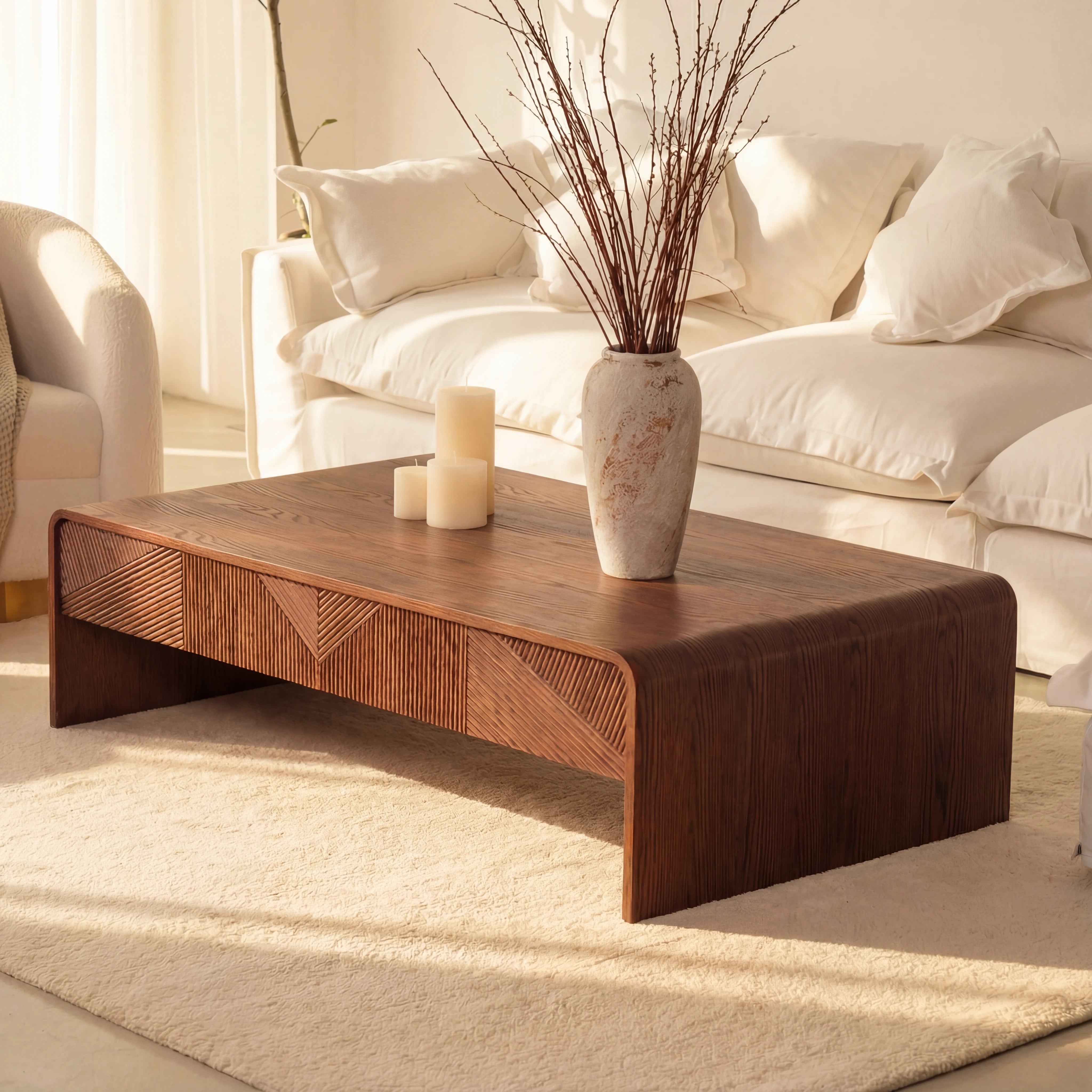 VISTA Coffee Table White oak with sculpted slat detailing