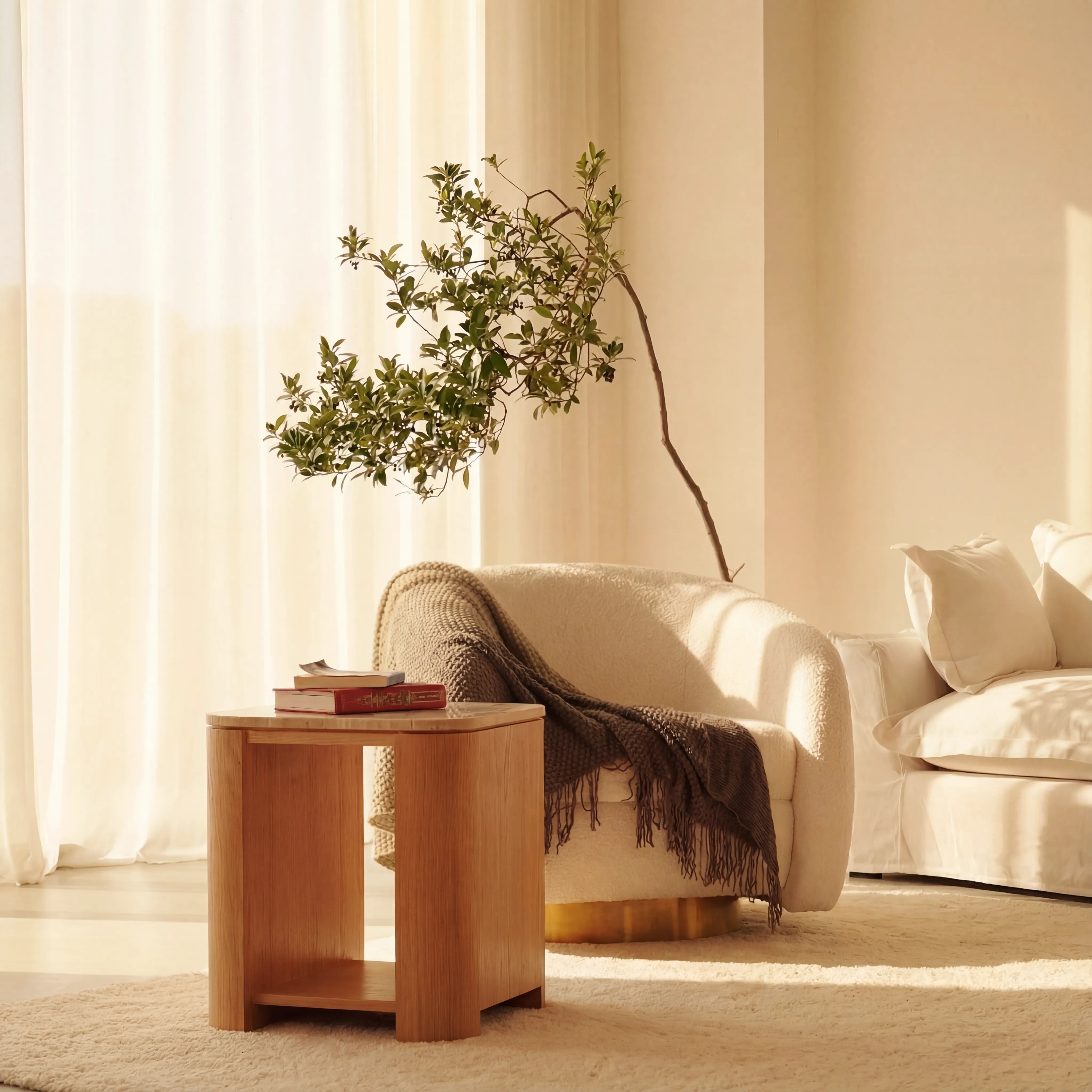 Ovelo Side Table Oak wood with travertine top