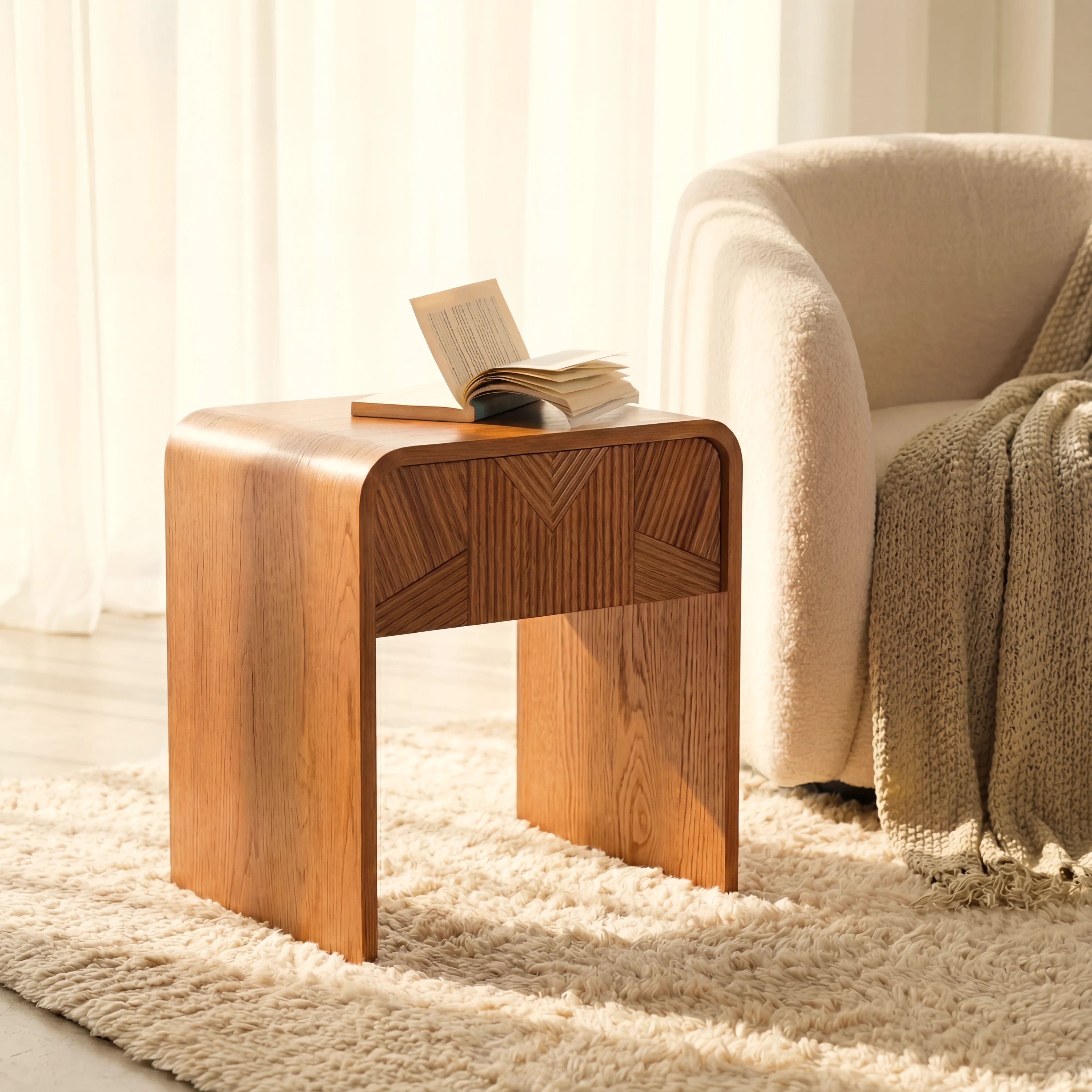 Vista Side Table White oak with sculpted slat detailing