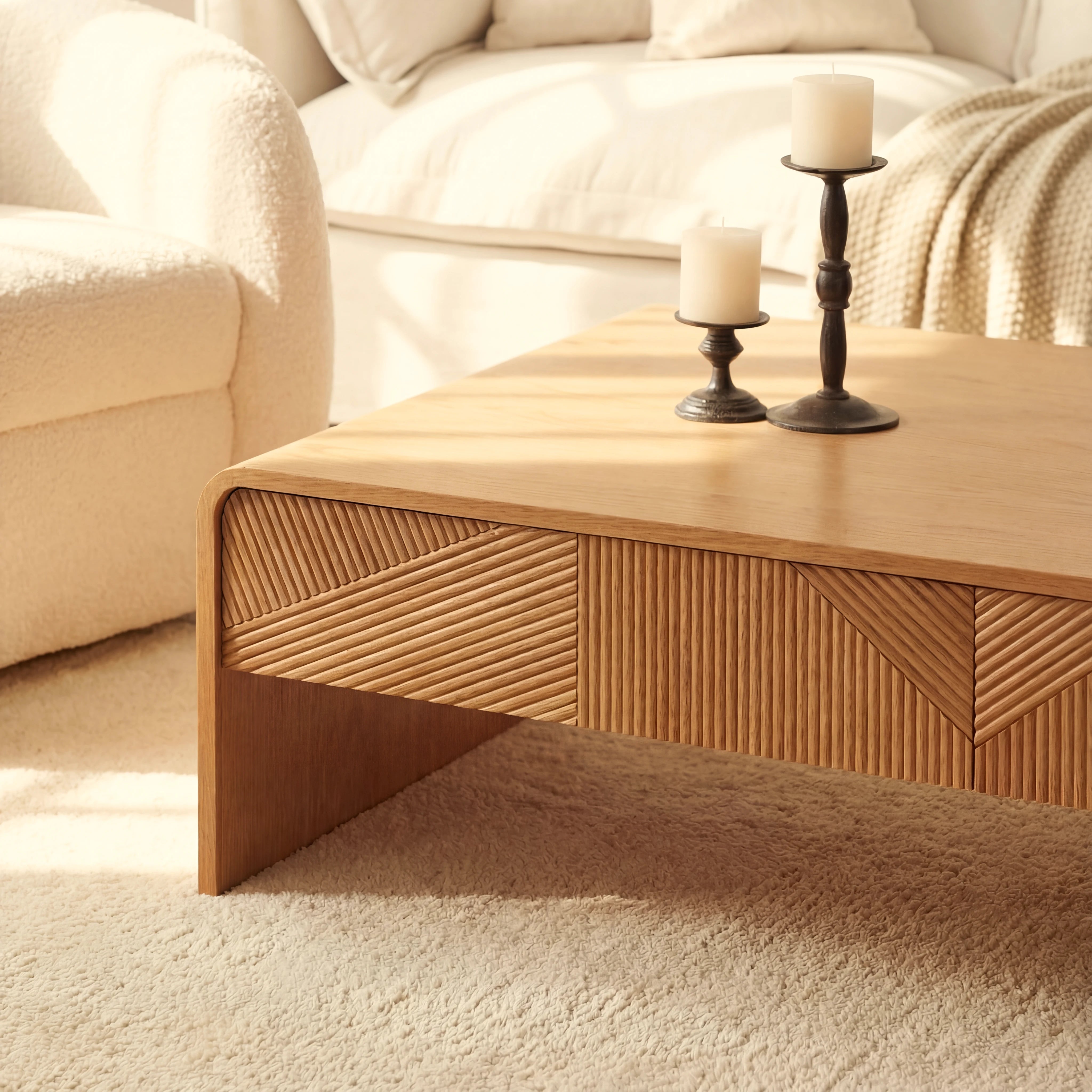 VISTA Coffee Table White oak with sculpted slat detailing