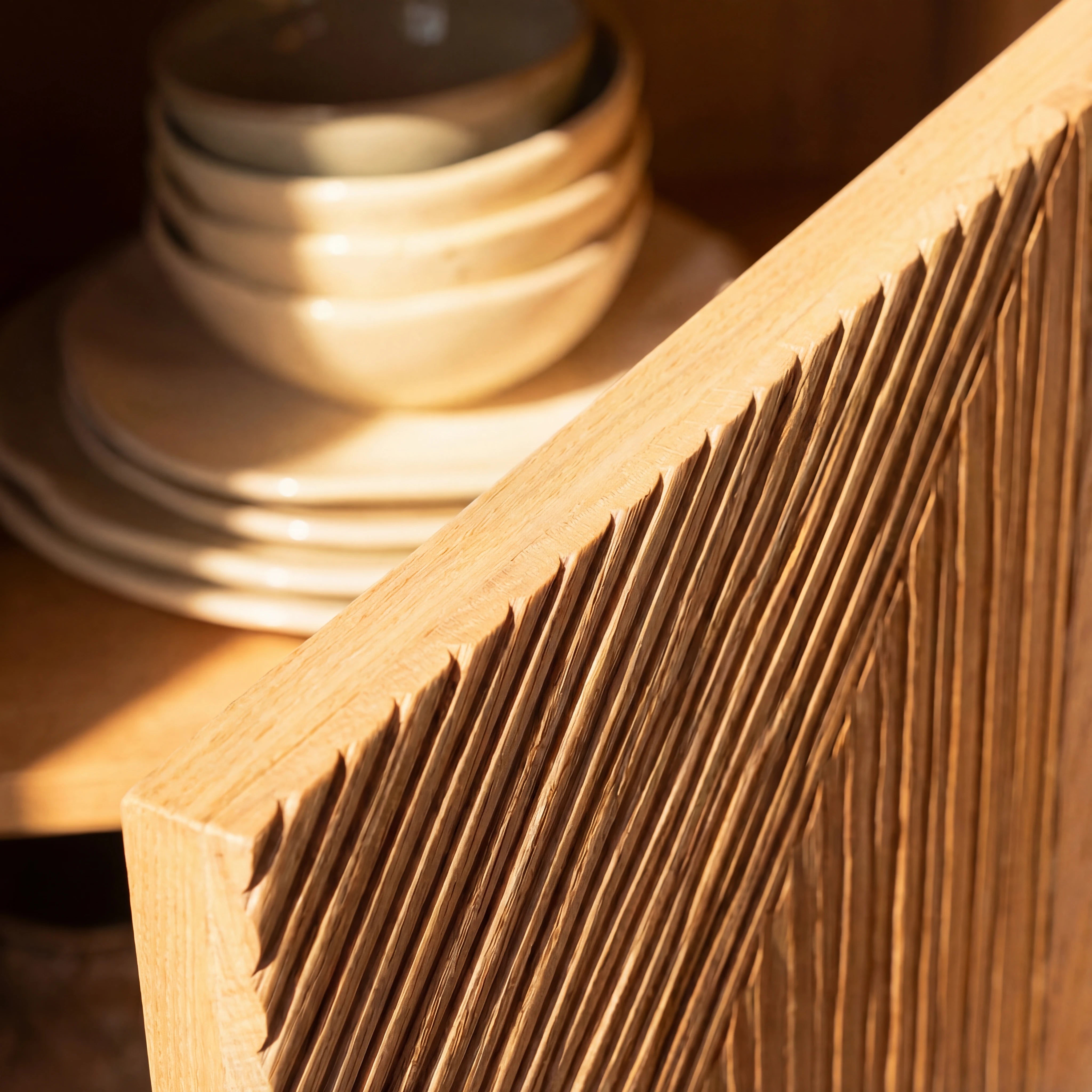Vista Sideboard White oak with sculpted slat detailing