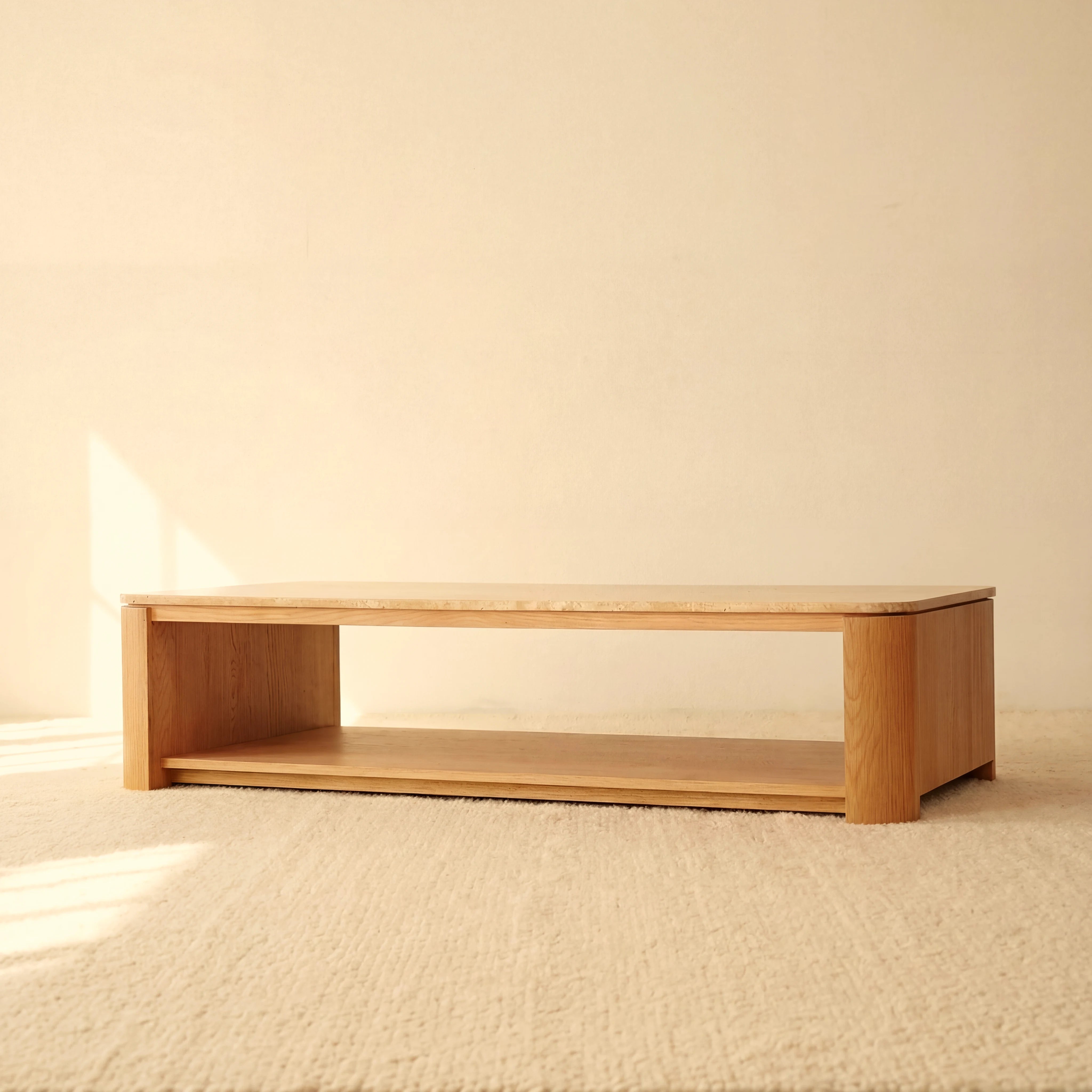 Ovelo Coffee Table Oak wood with travertine top