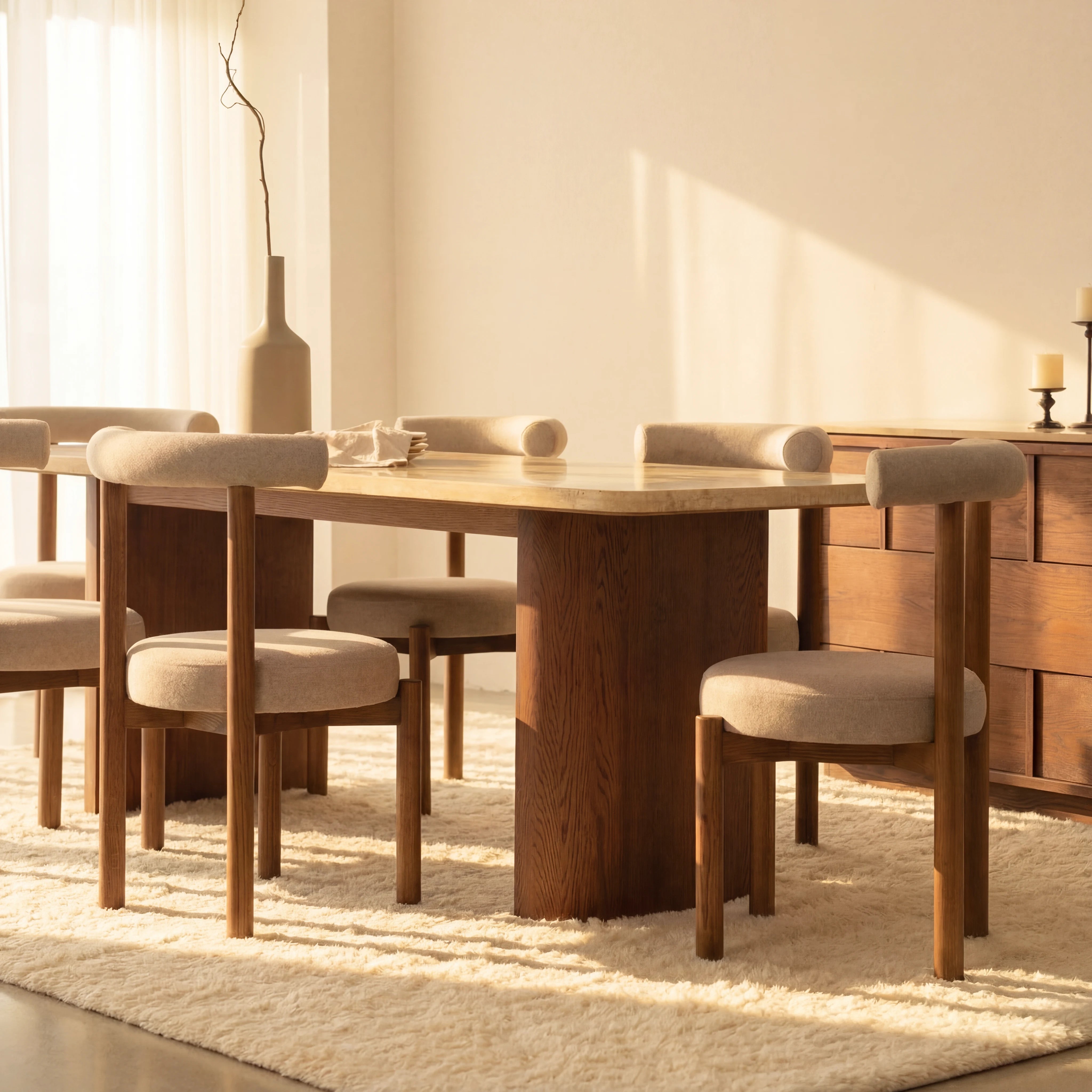 Ovelo Dining Table Oak wood with travertine top