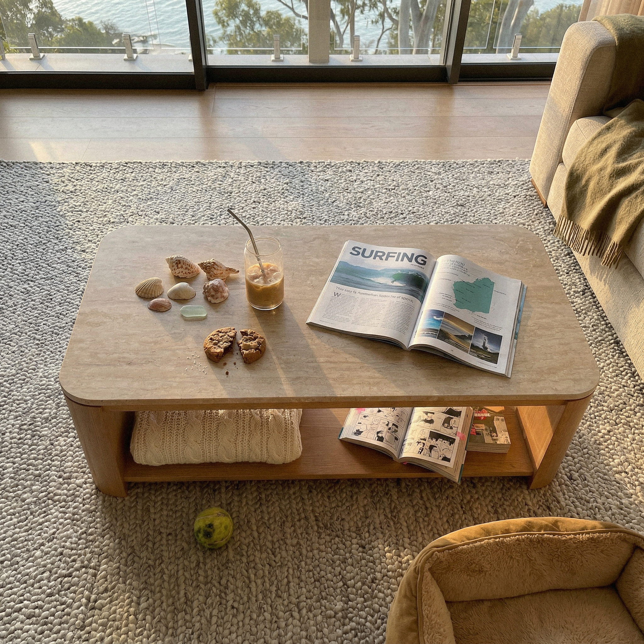 Ovelo Coffee Table Oak wood with travertine top
