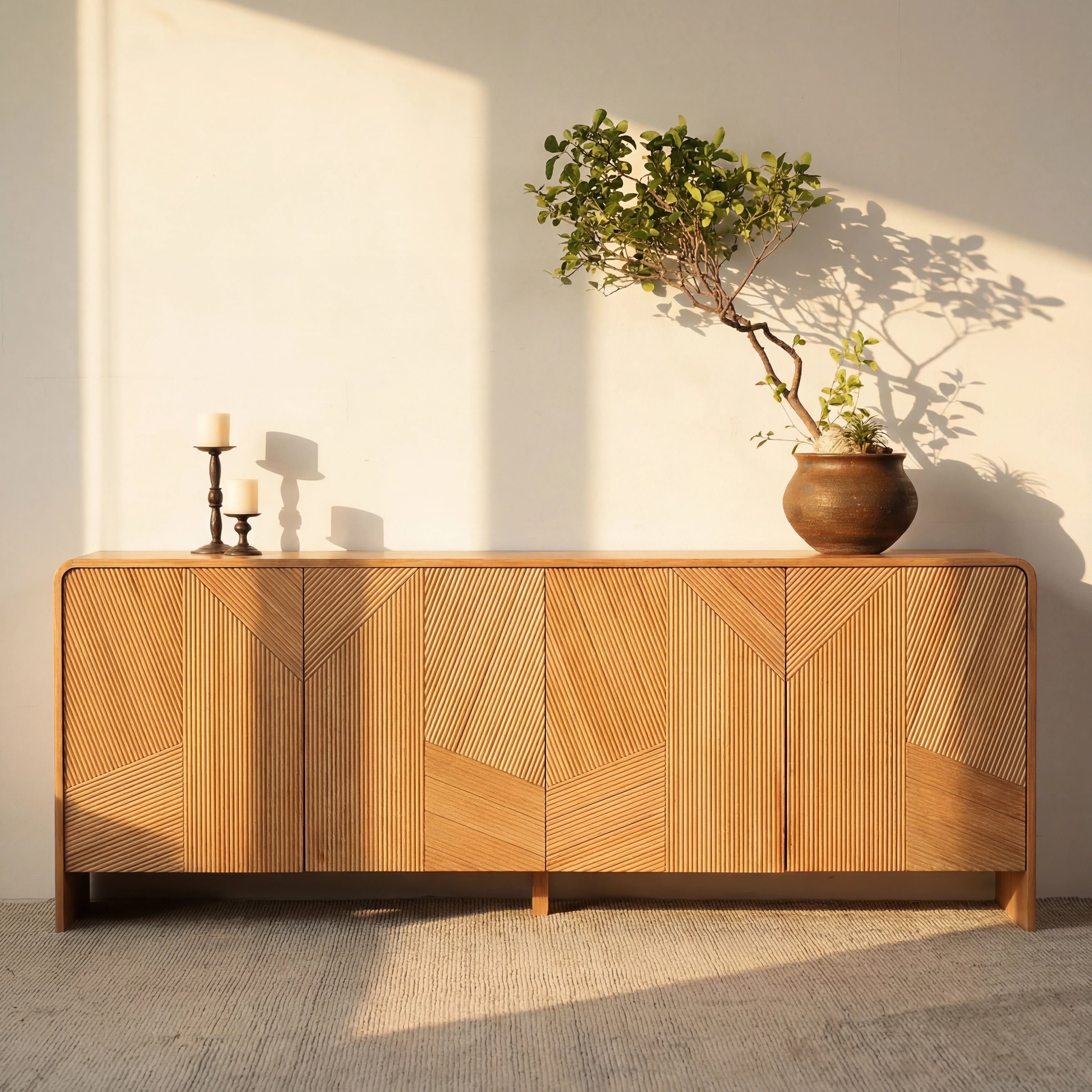 Vista Sideboard White oak with sculpted slat detailing
