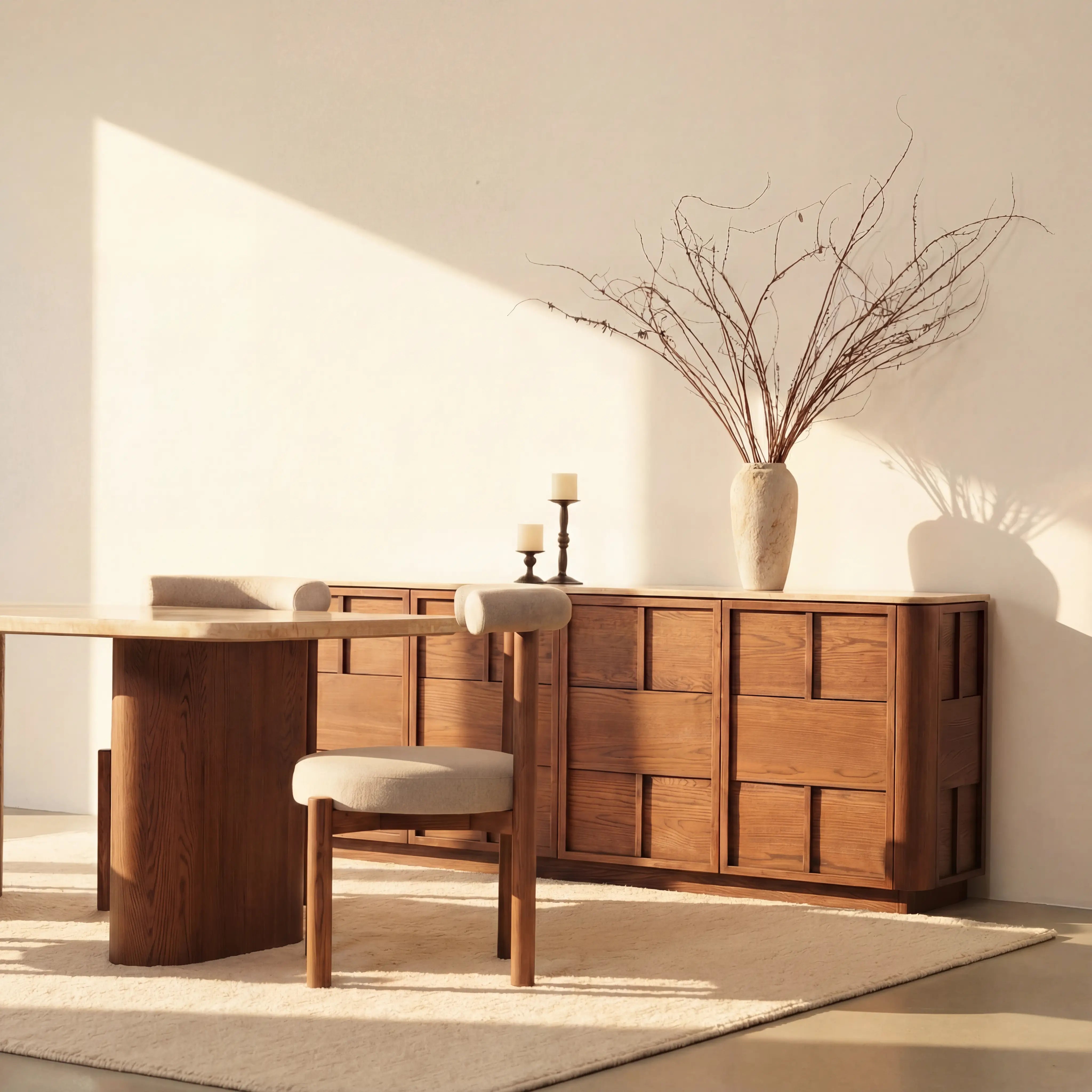 Hearth Sideboard Oak wood with travertine top