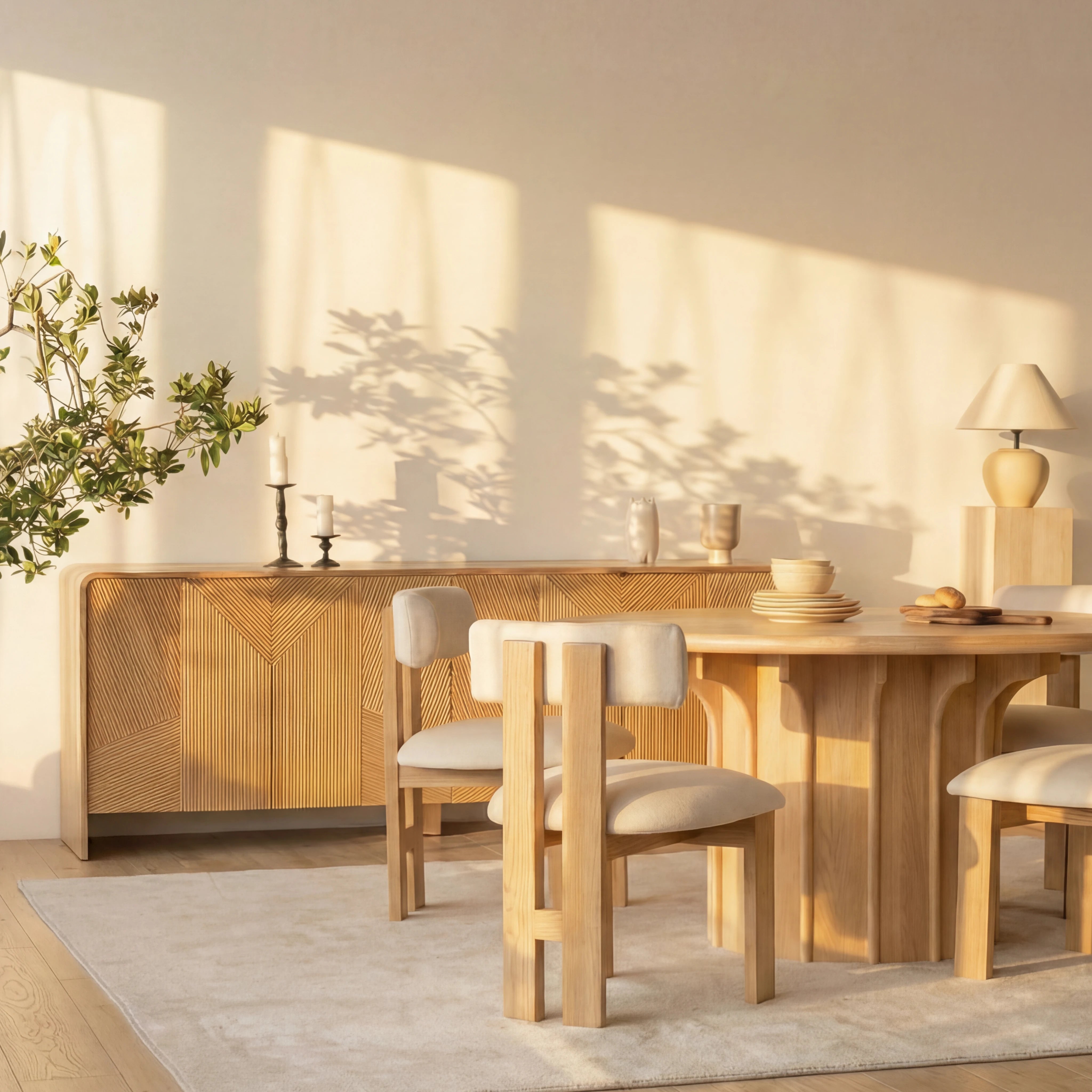 Vista Sideboard White oak with sculpted slat detailing