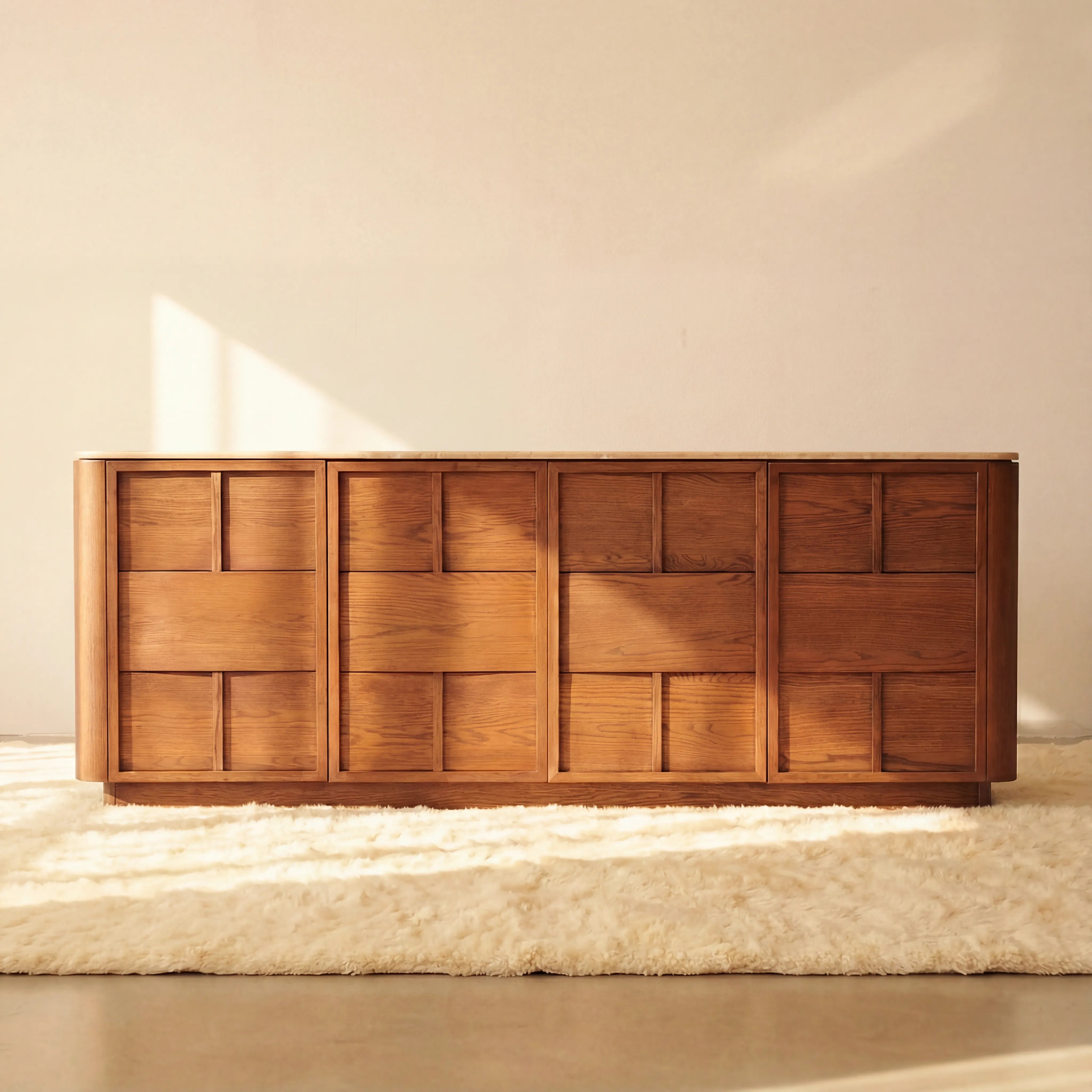 Hearth Sideboard Oak wood with travertine top