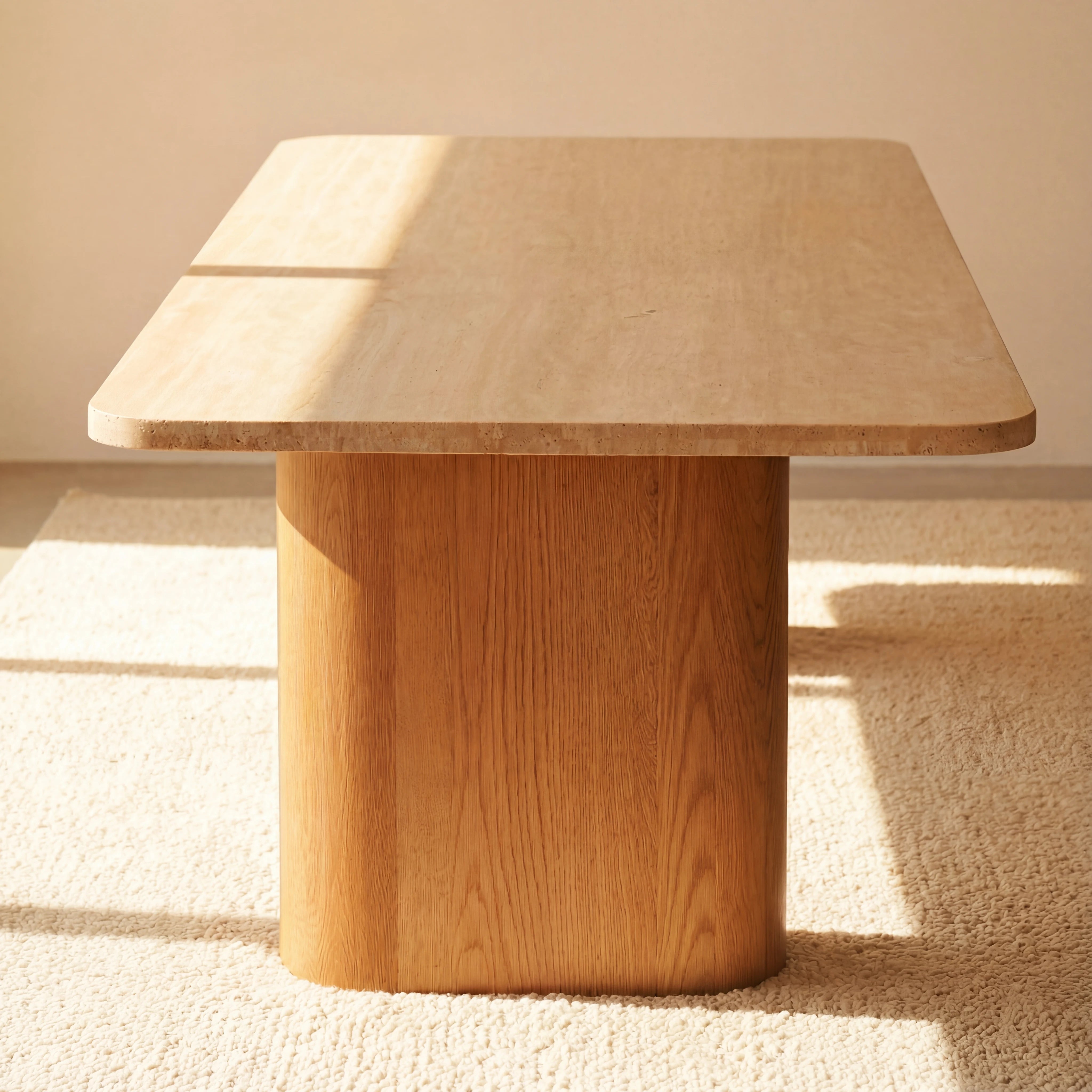 Ovelo Dining Table Oak wood with travertine top