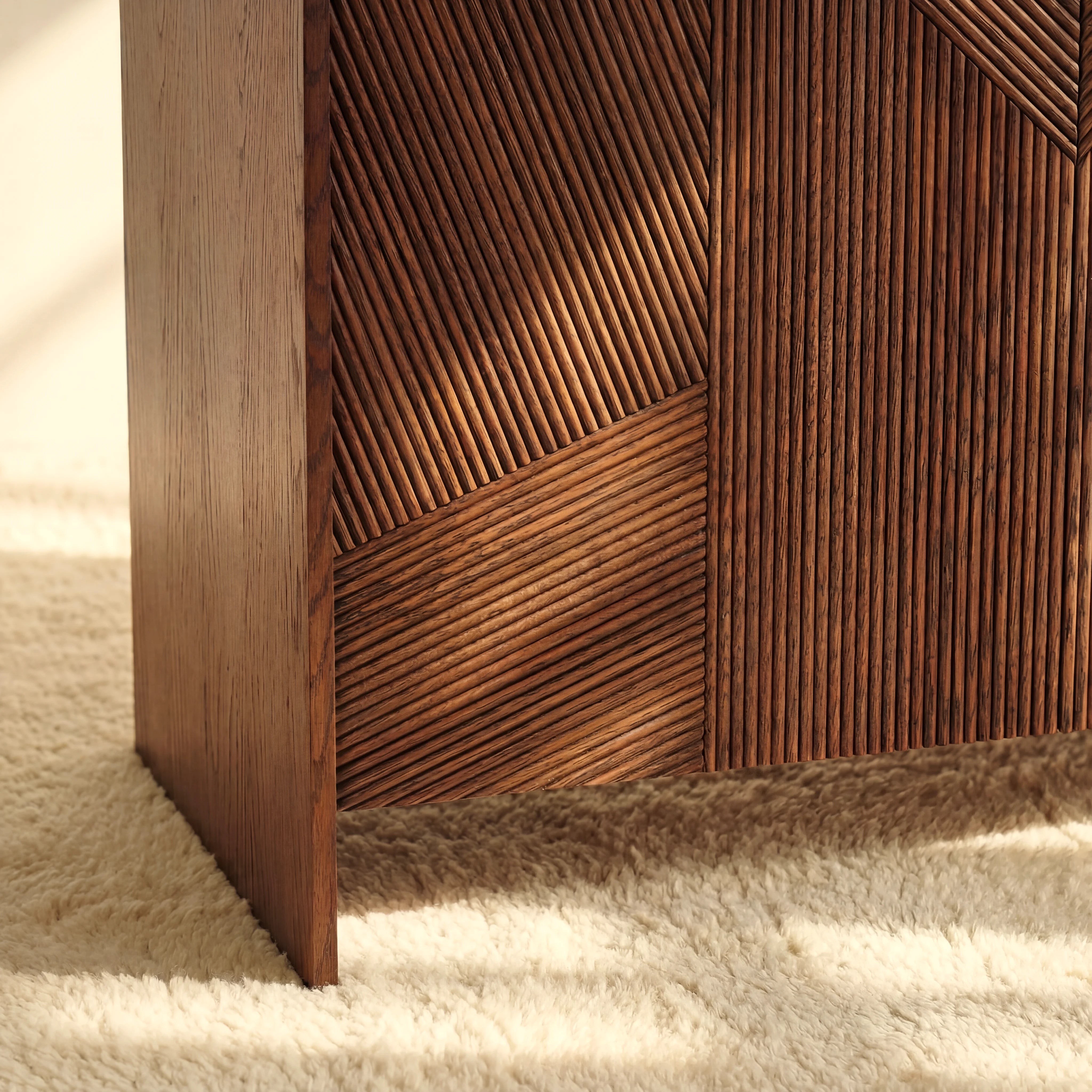 Vista Sideboard White oak with sculpted slat detailing