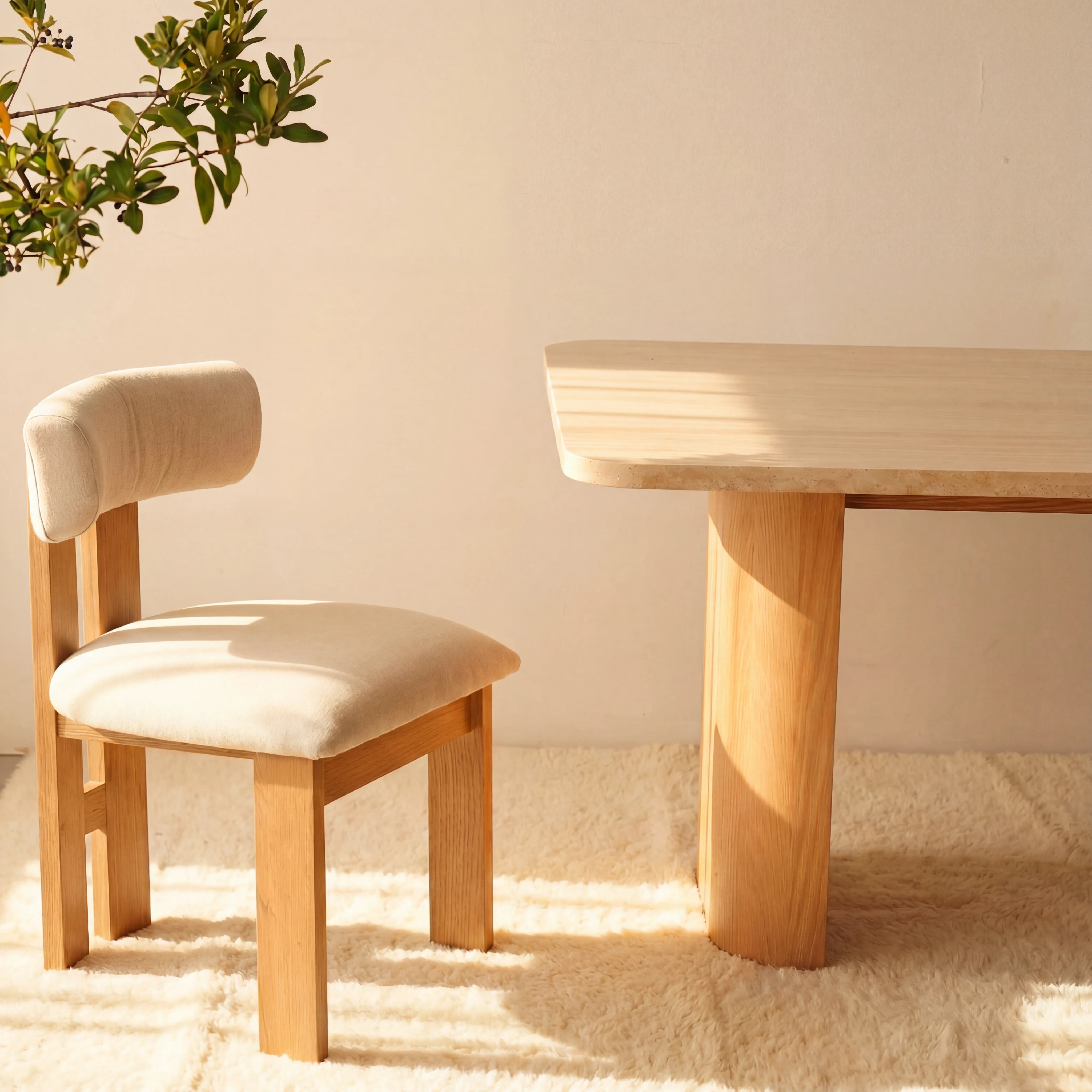 Ovelo Dining Table Oak wood with travertine top