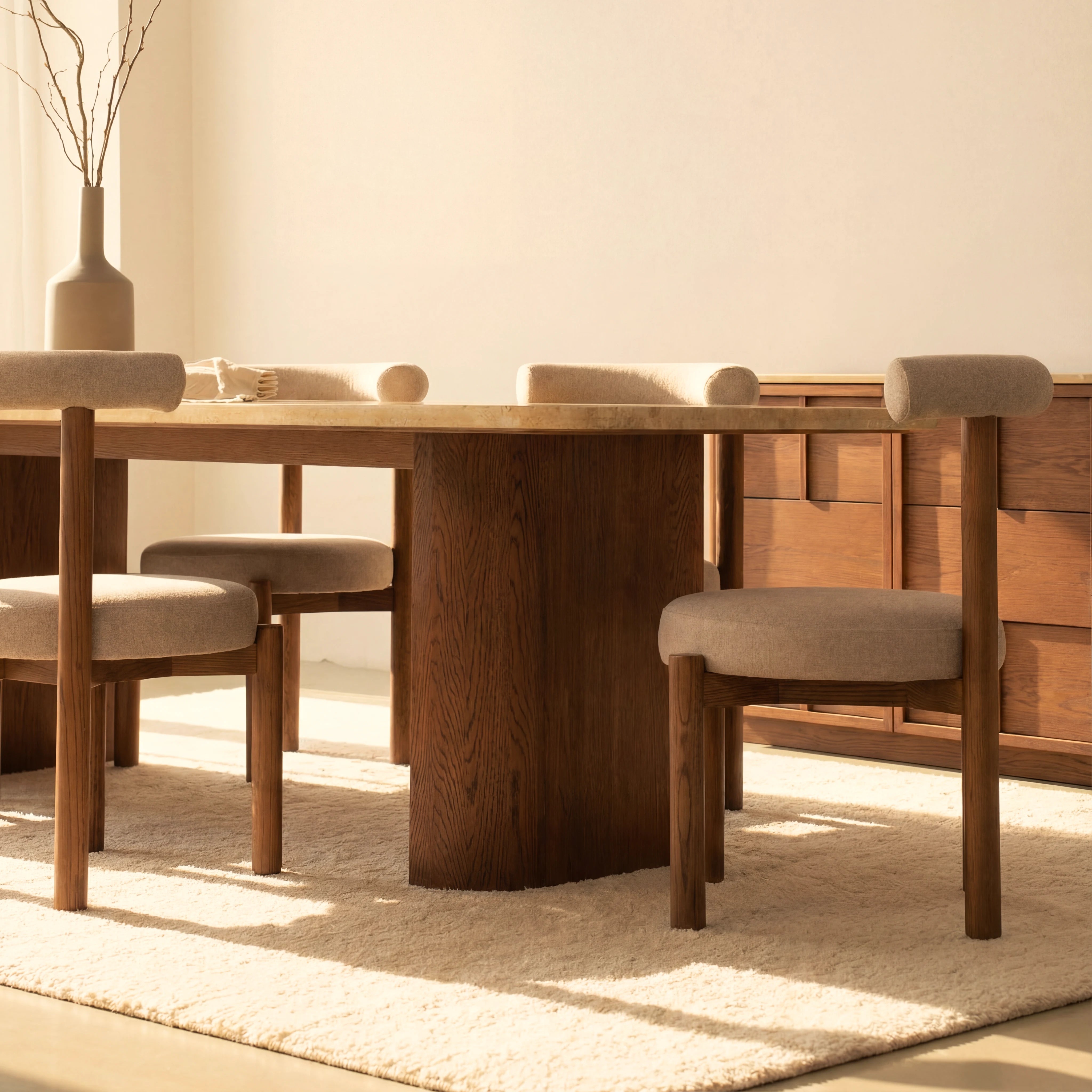 Ovelo Dining Table Oak wood with travertine top