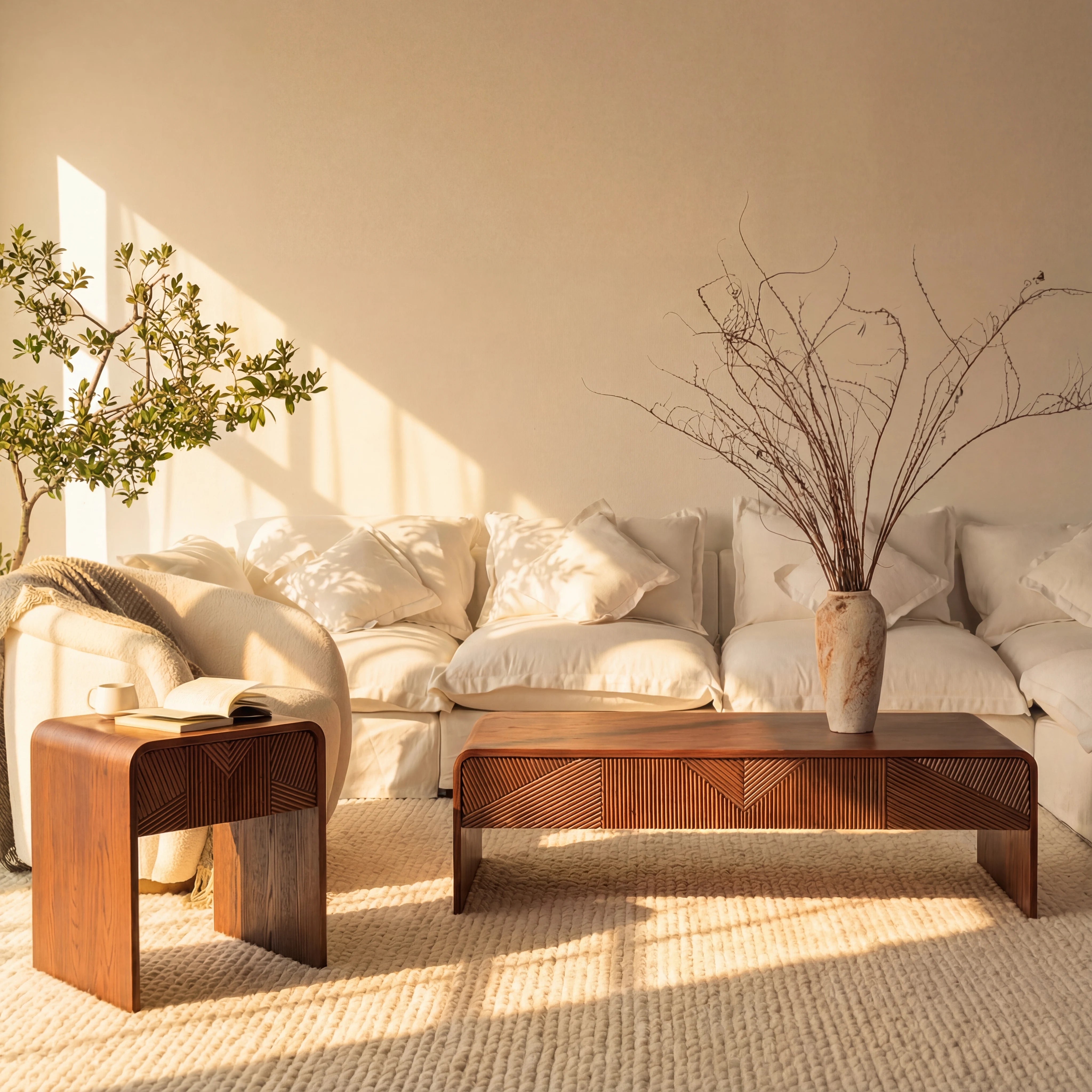 VISTA Coffee Table White oak with sculpted slat detailing