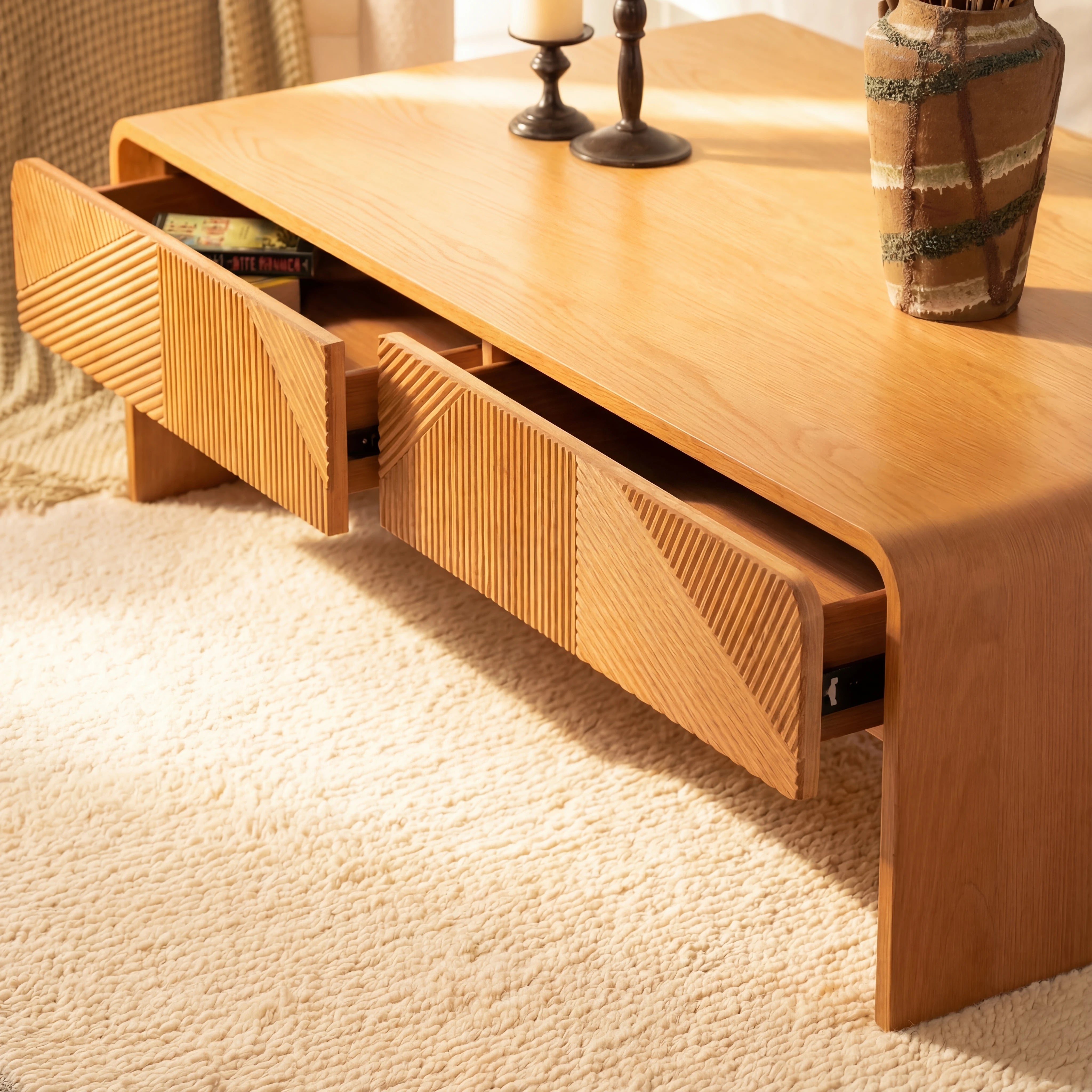VISTA Coffee Table White oak with sculpted slat detailing