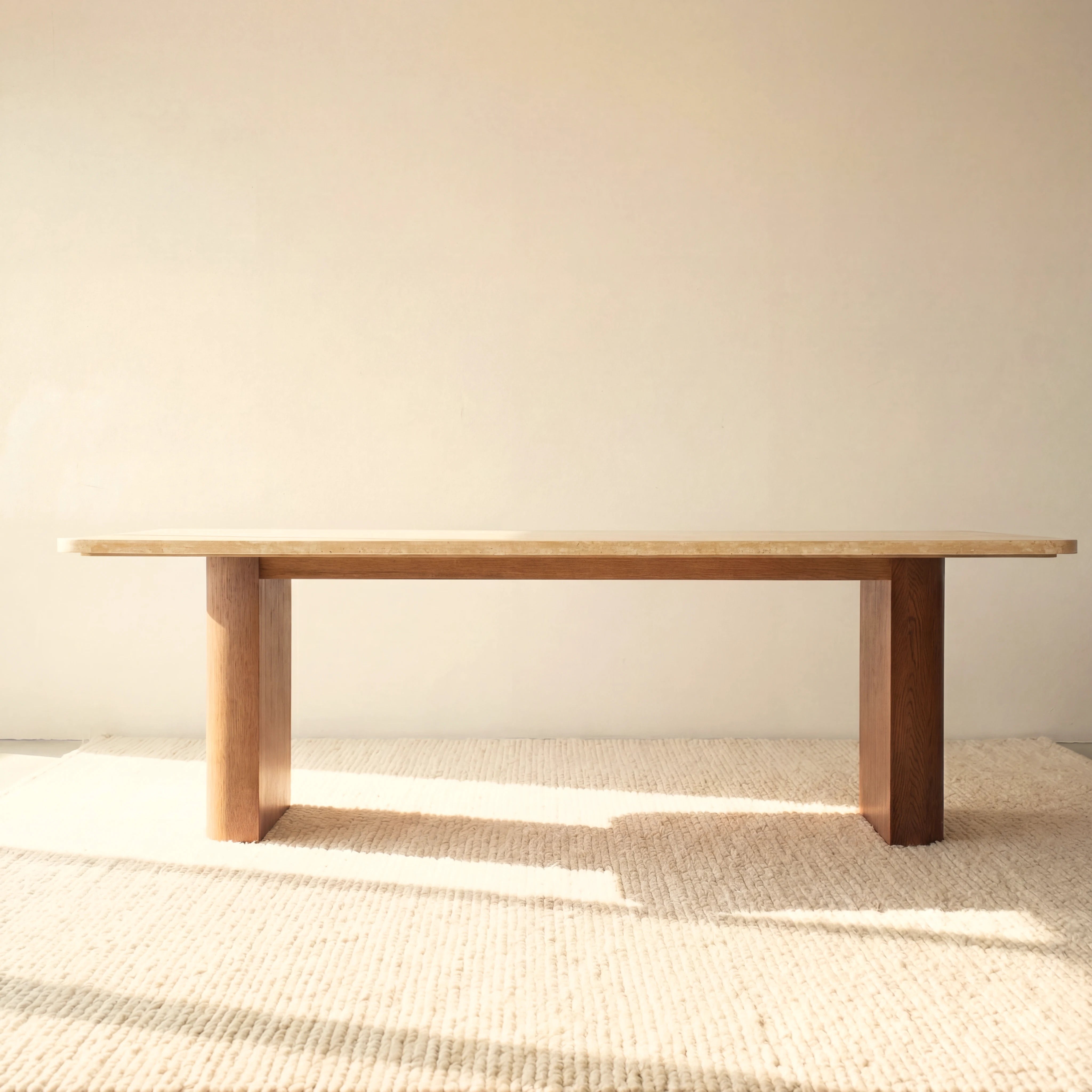 Ovelo Dining Table Oak wood with travertine top