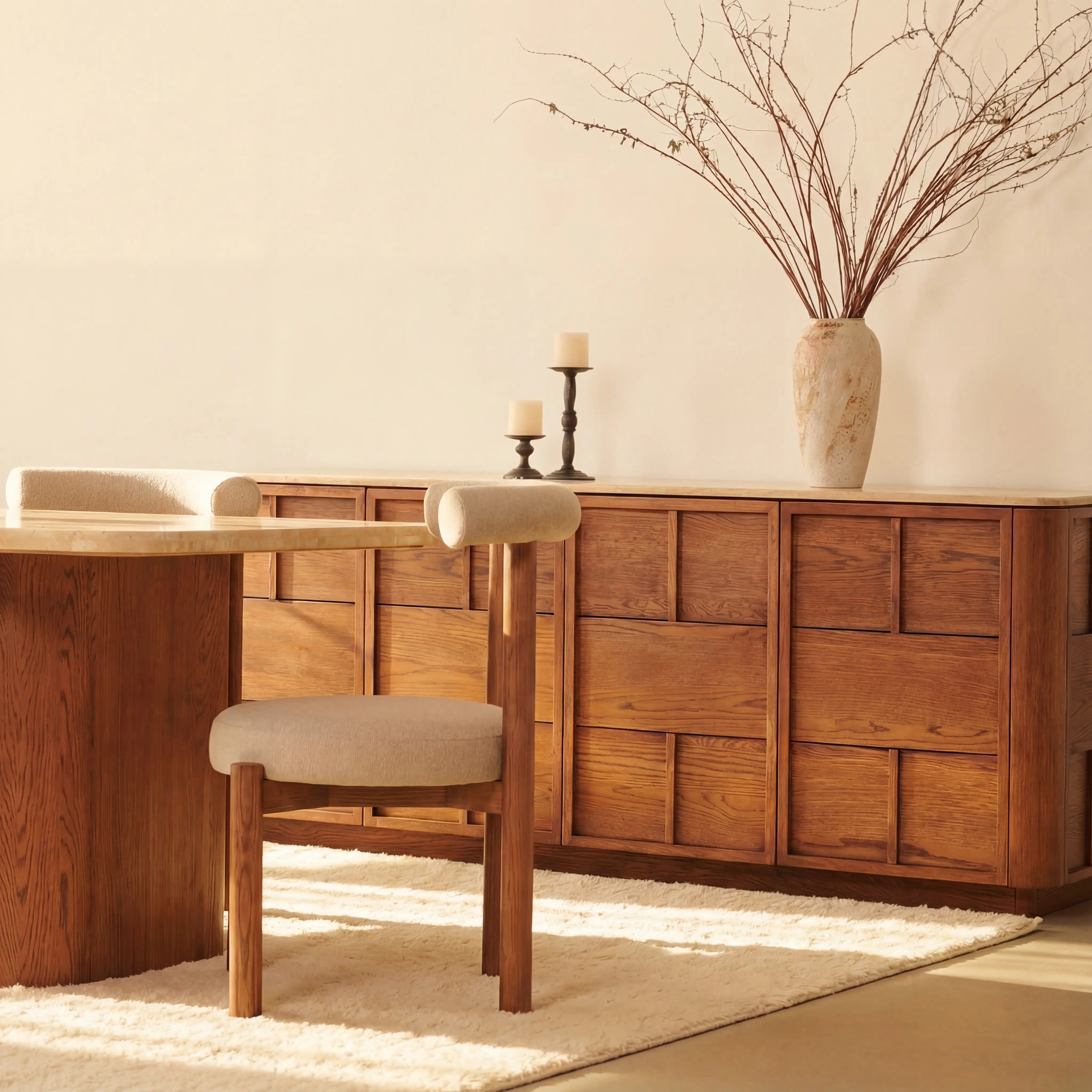 Hearth Sideboard Oak wood with travertine top