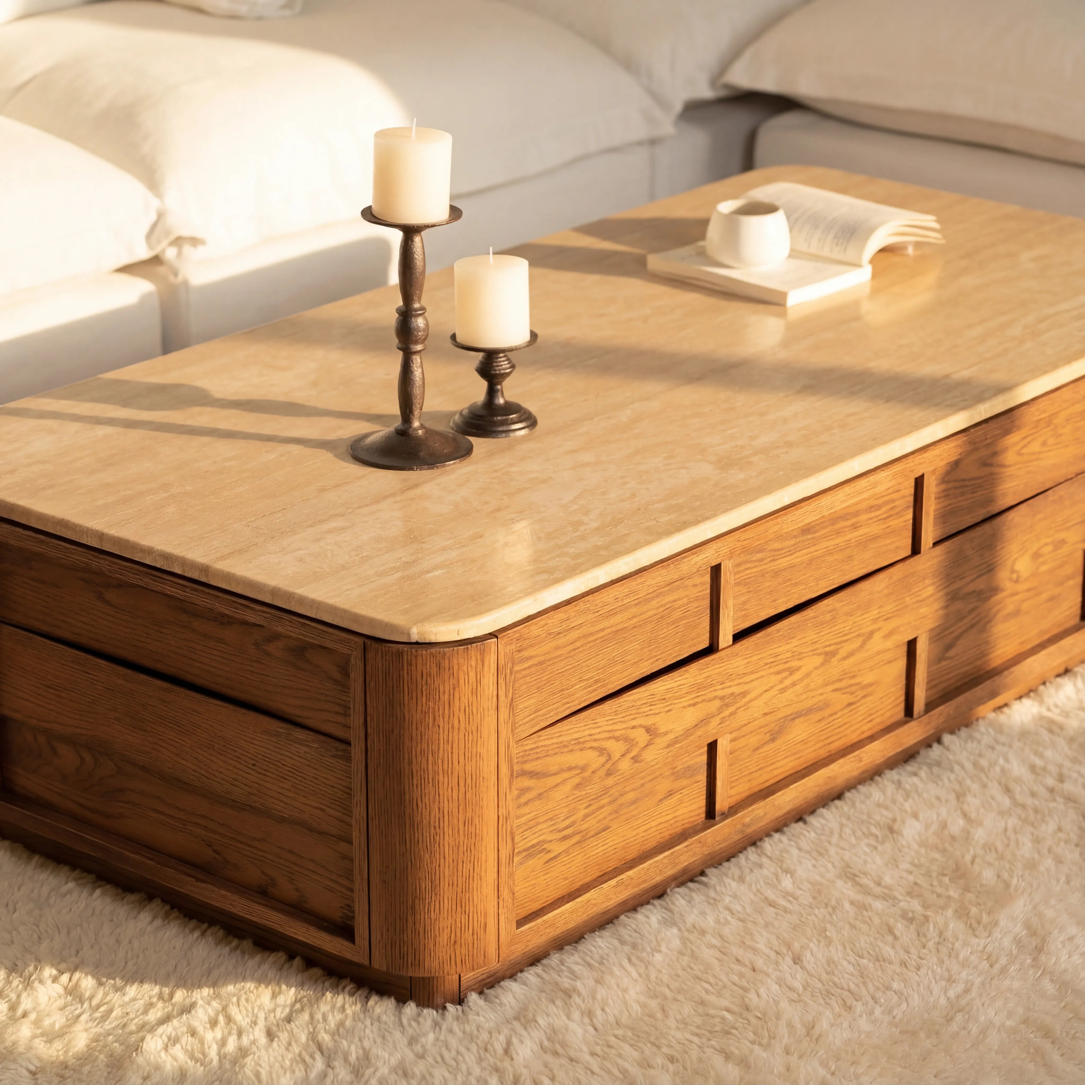 Hearth Coffee Table Oak wood with travertine top